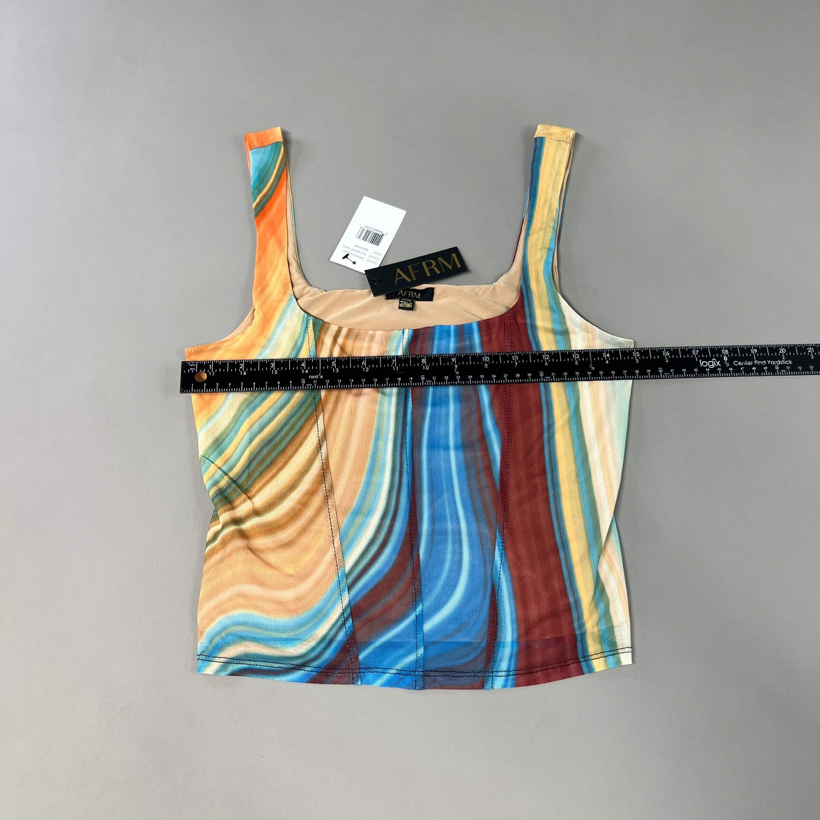 AFRM Cort Doubled Mesh Seaming Crop Top Women’s M Blue Abstract Wave AET033437AU