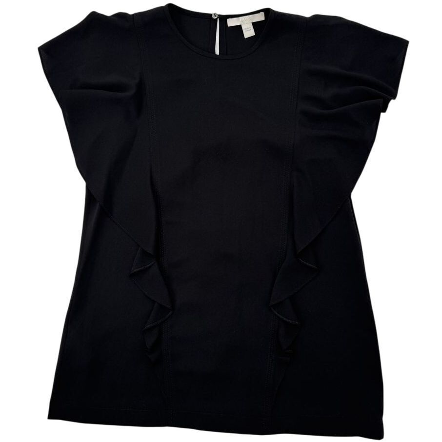 Hugo Boss Black Ruffle Blouse Elegant Office Top Sleeveless Career Wear US 0