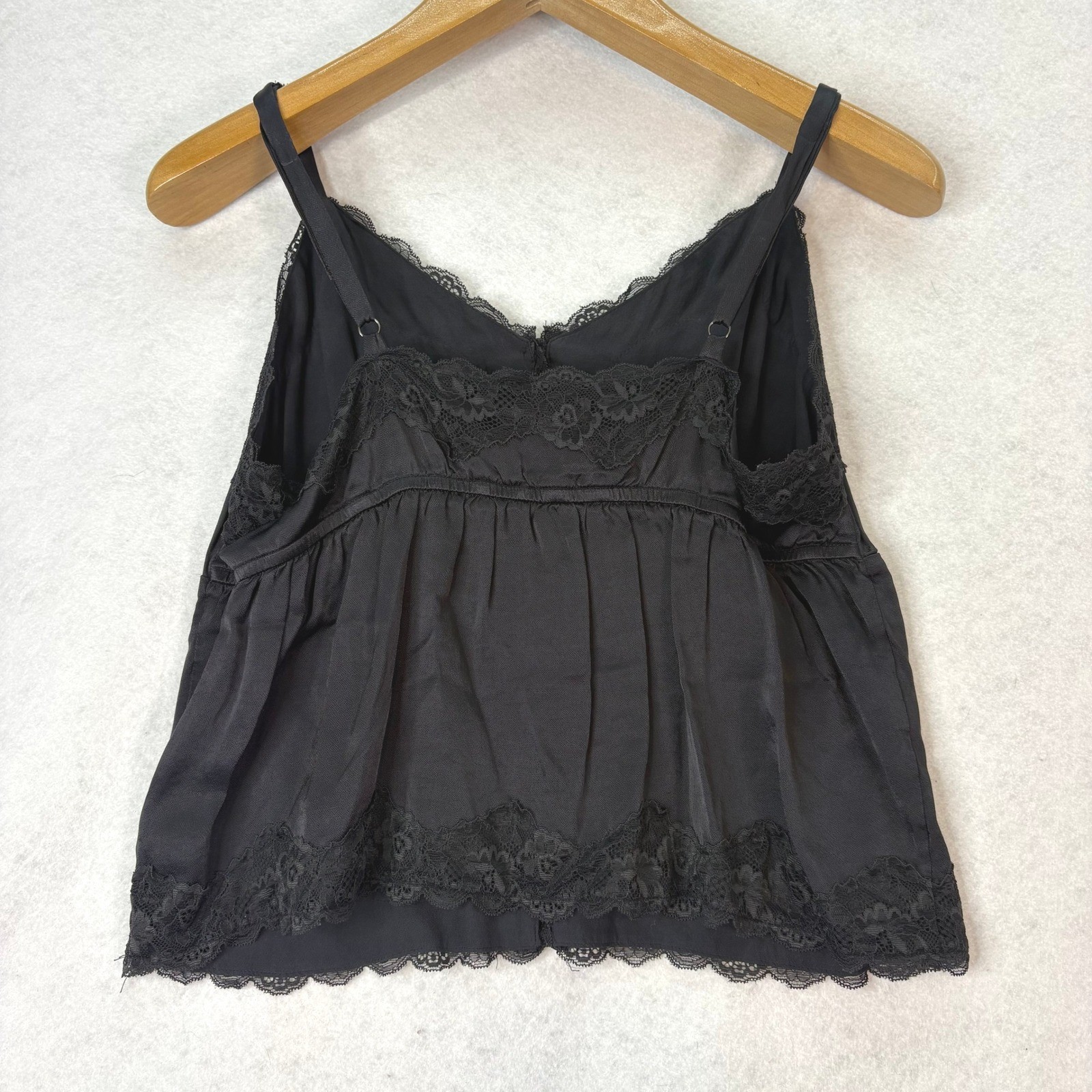 Shyanne Black Lace Trim Satin Button Front Cami Women L Coquette Boho Western
