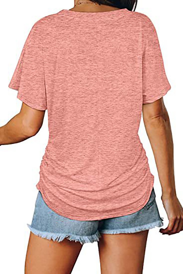 Women’s Solid V-Neck Short Sleeve T-Shirt Loose Cotton Blend Summer Tee Blouse