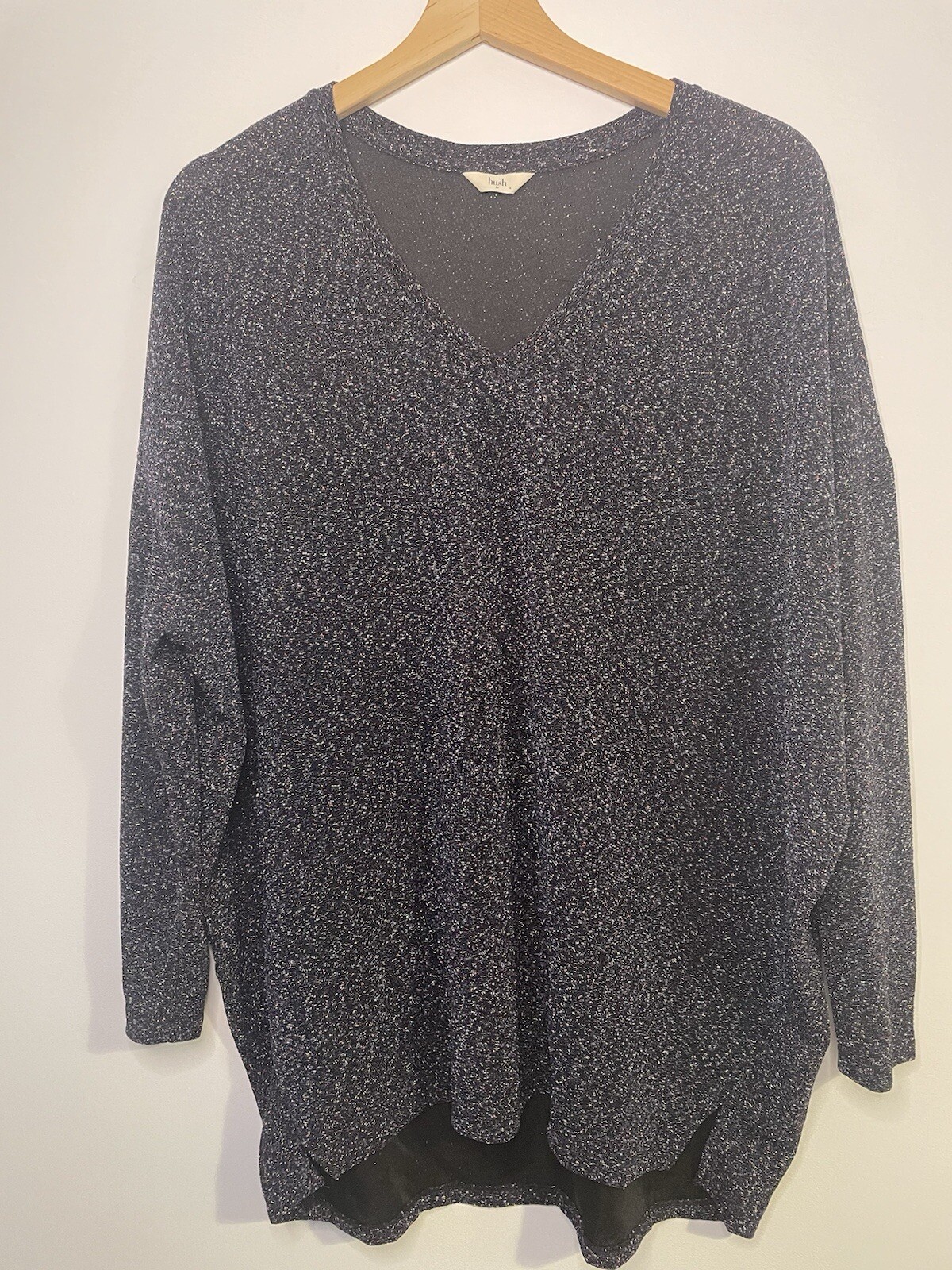 Hush Sparkly Top Size Medium V-Neck Black Coloured Lurex 3/4 Sleeve Occasional