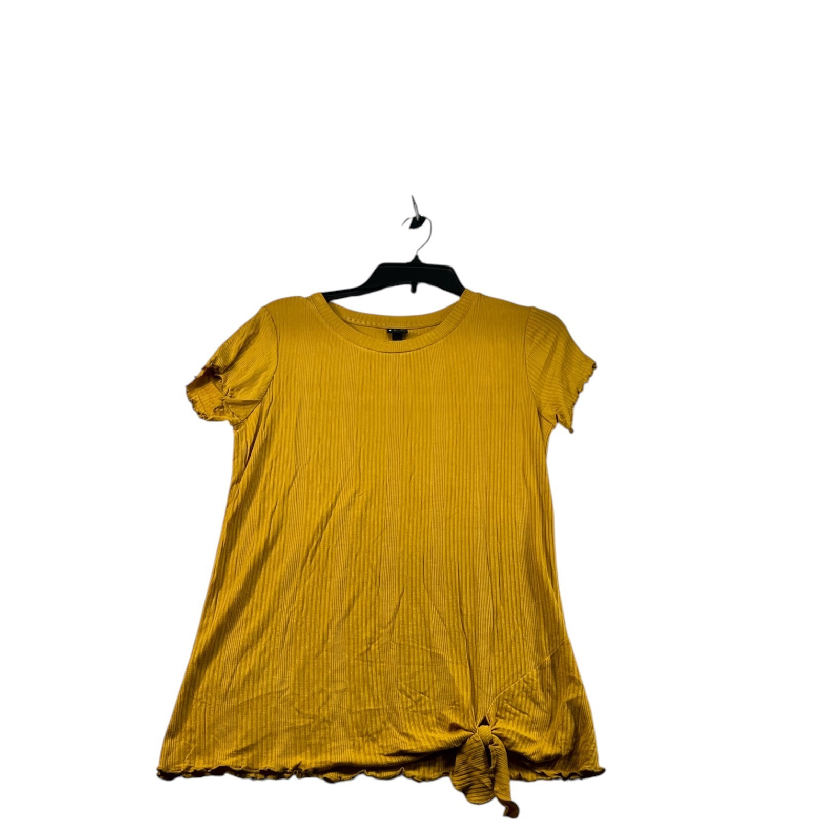 Art Class Blouse Womens Size XL Yellow Short Sleeve Strech Twisted Knot New