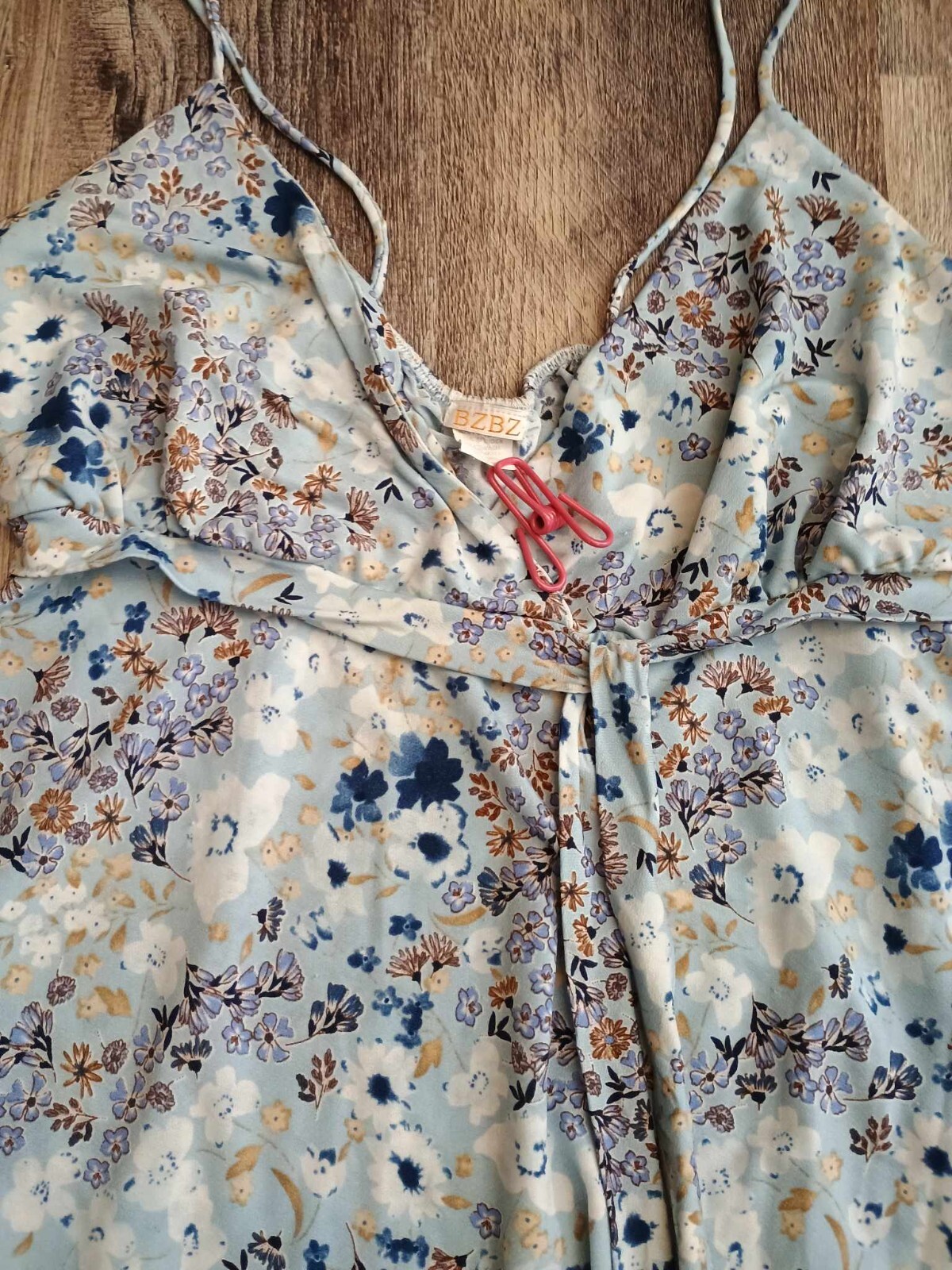 BZBZ Top Shirt Blouse Womens Large Blue Floral Print Strap Sleeveless Bow