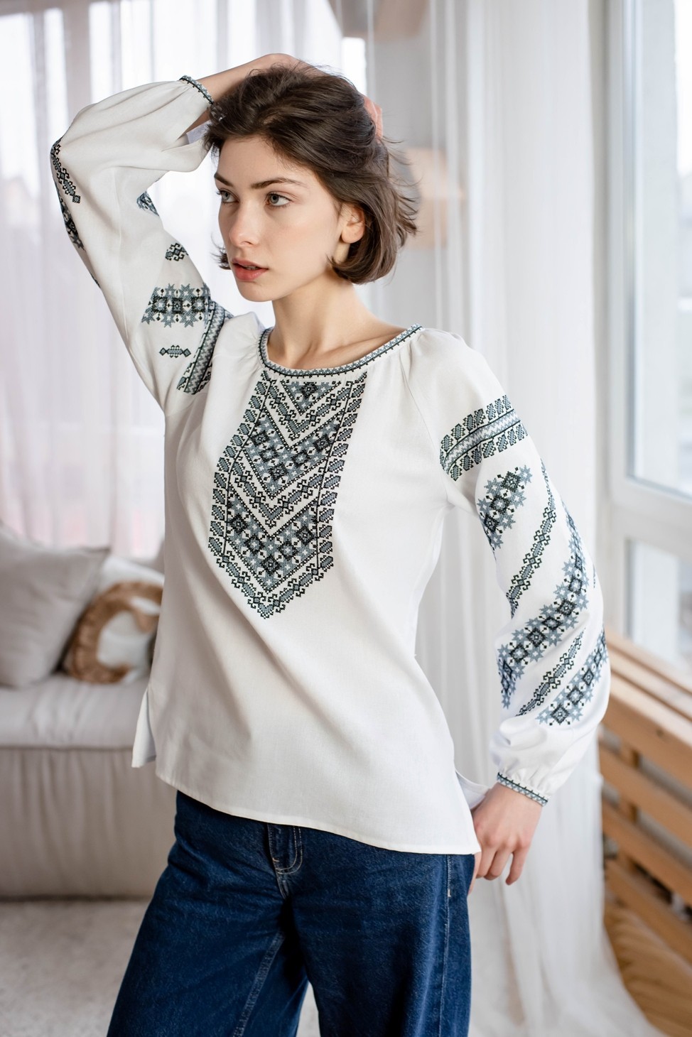 Authentic Ukrainian Embroidered Cotton Blouse Women’s Vyshyvanka Boho
