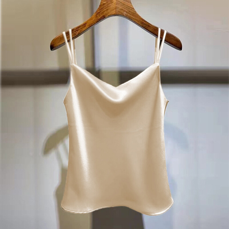 Ladies Silky Tank Top Strappy Satin Vest Casual Shirt Sleeveless Solid Vest Tops