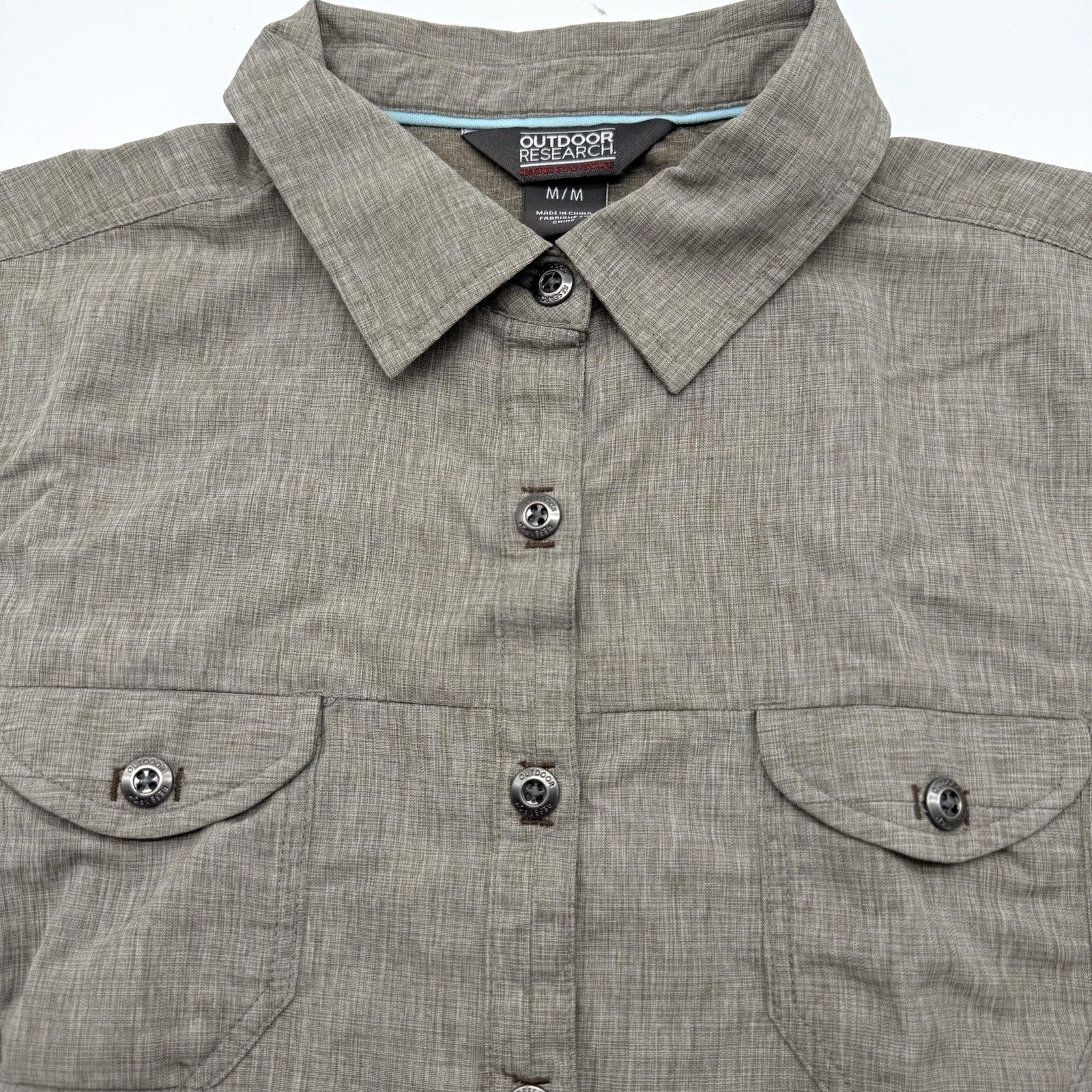 Outdoor Research Button Up Womens M Gray Wayward Short Sleeve Hiking Shirt