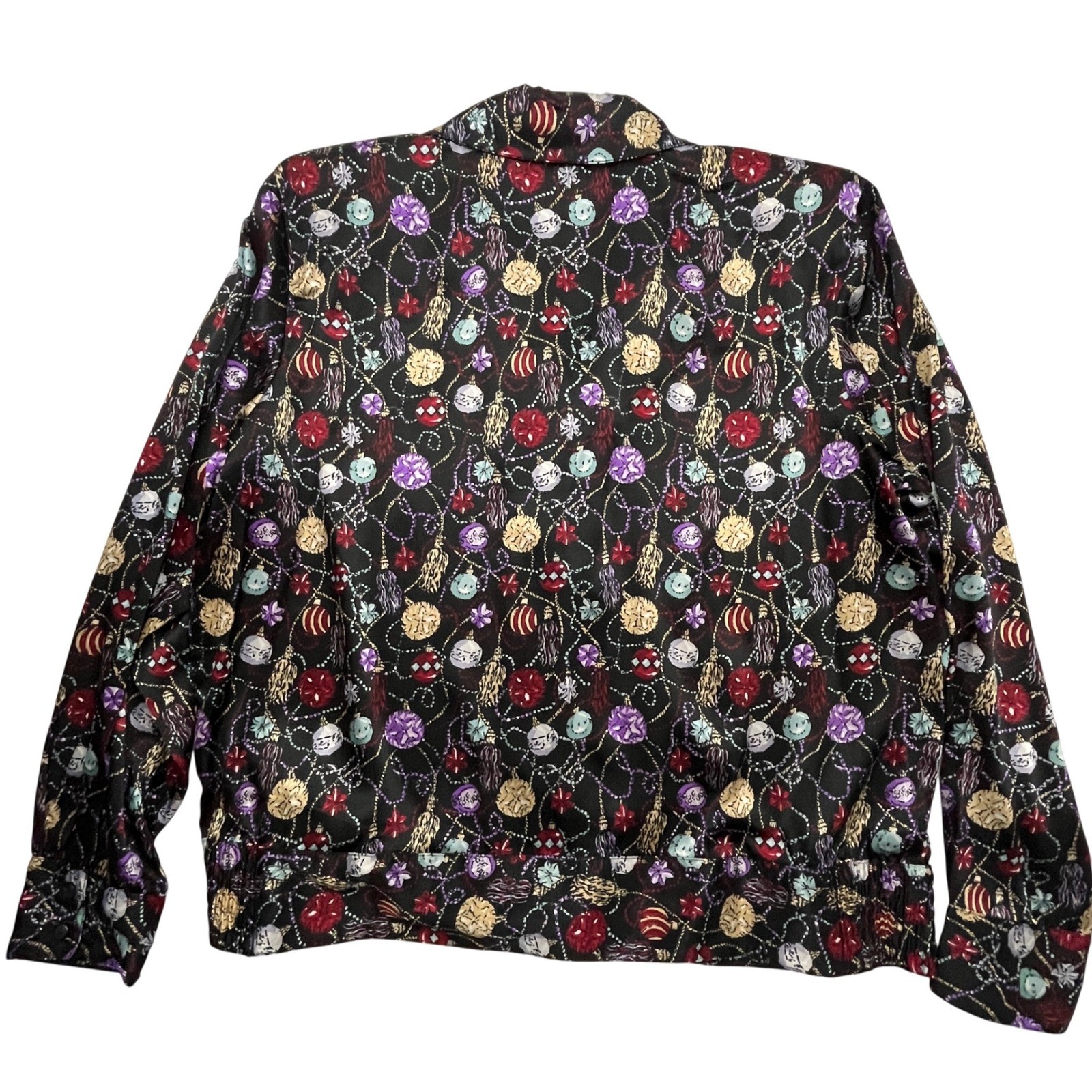 Satin Christmas Bulb Vintage Kathie Lee Holiday Blouse Elastic Waist XL 90s Glam