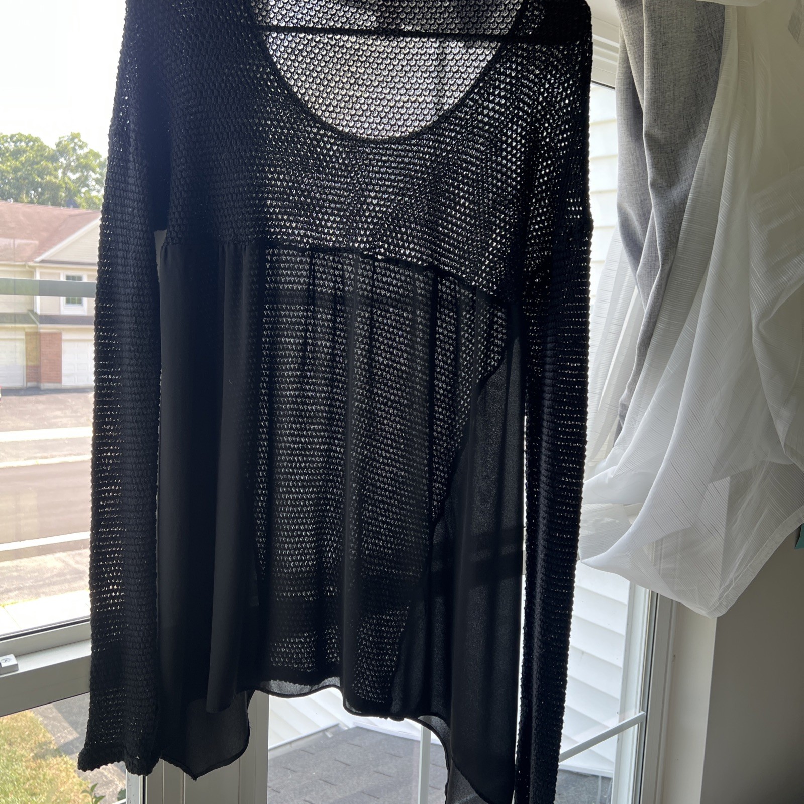 lola + sophie hybrid knit and chiffon long-sleeve top size M