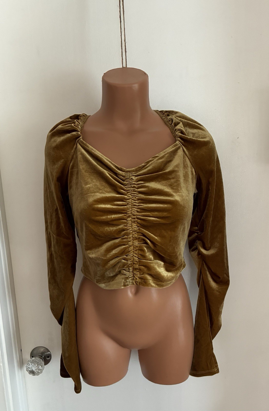 Mixed Threads Hippie Gold Velvet Renaissance Crop Ruched Steampunk Top Blouse L