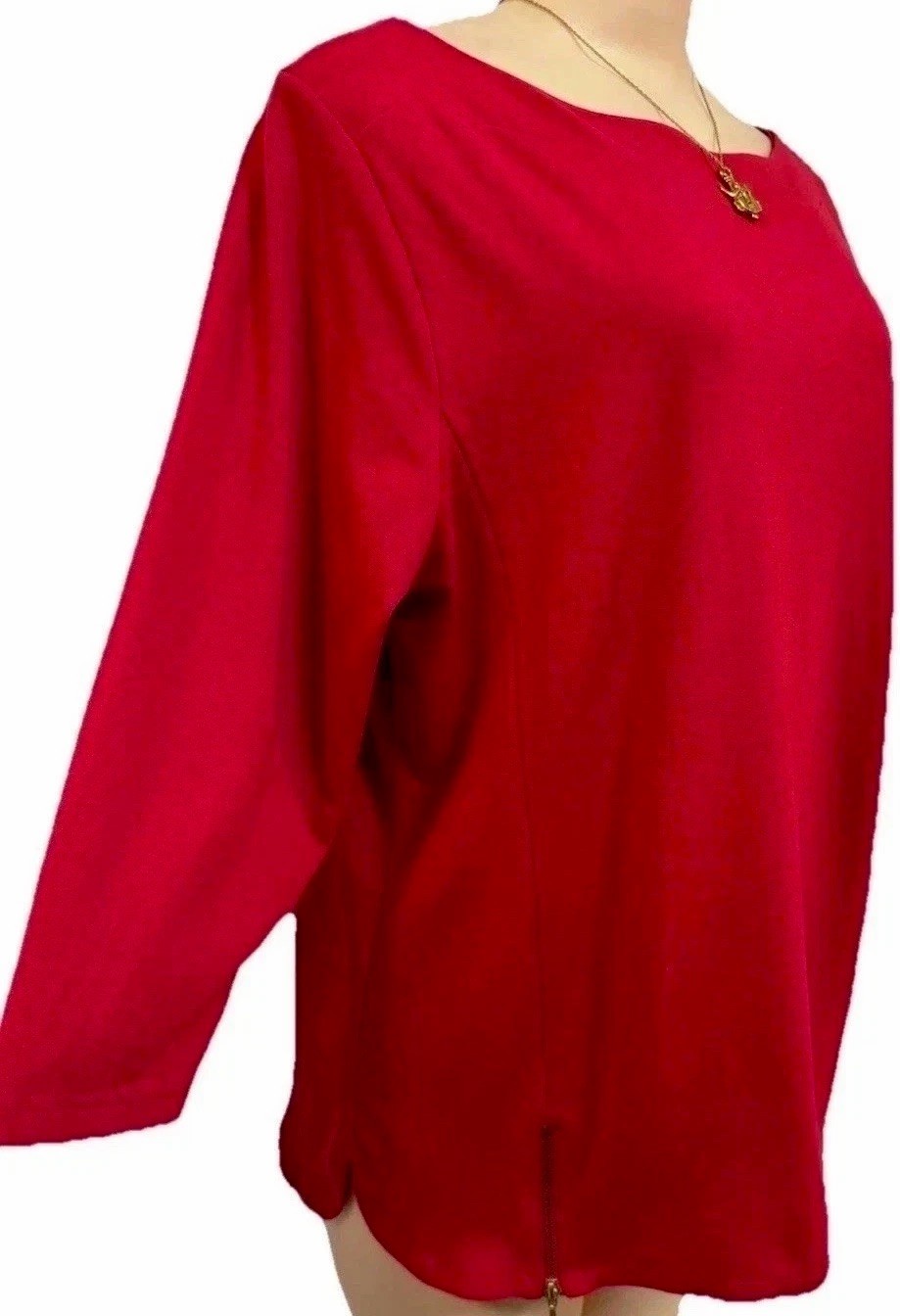 Chicos womens top plus size 1x Red work party shirt blouse zipper accents pretty