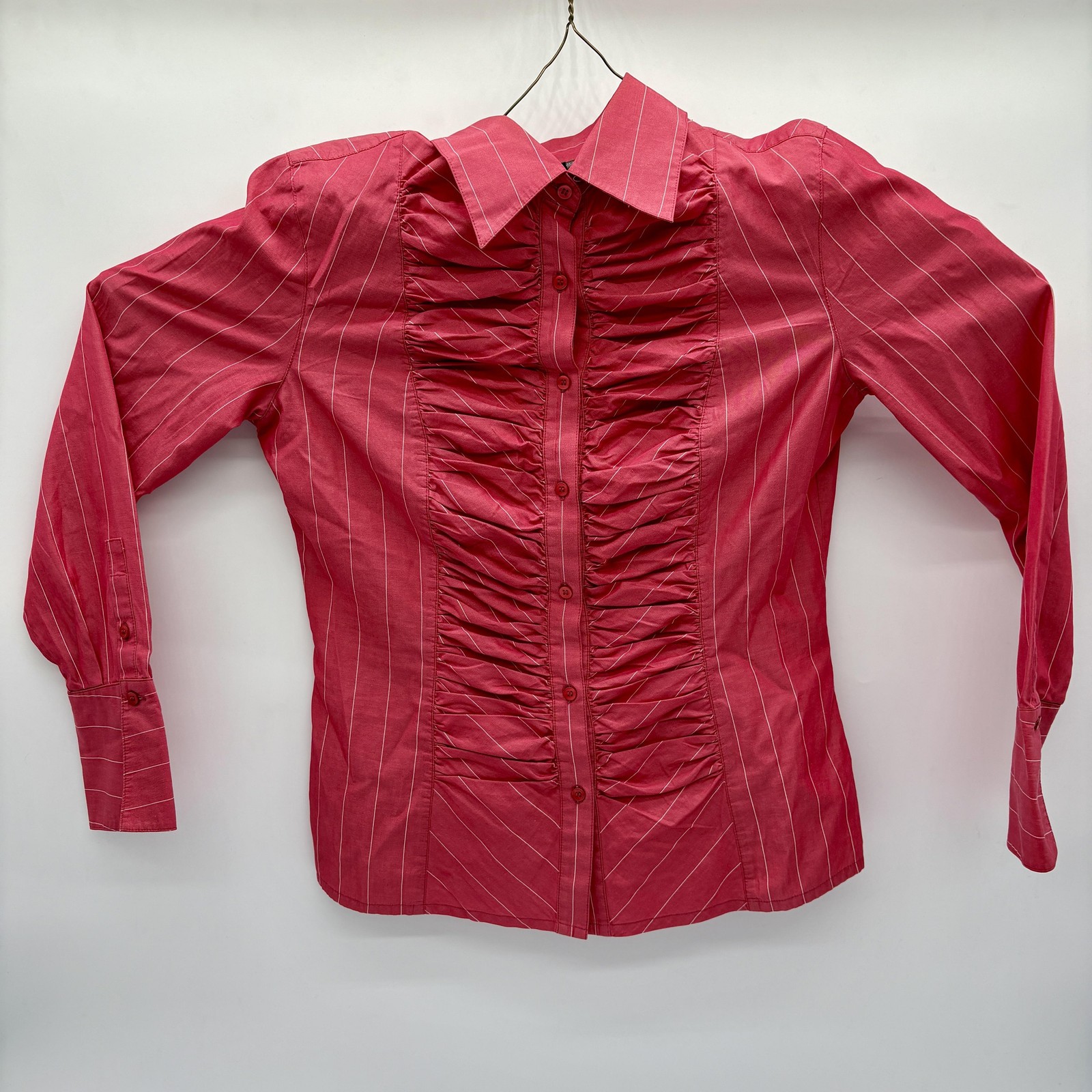 Classiques Entier Shirt Womens Small Pink Stripe Ruched Button Front Blouse