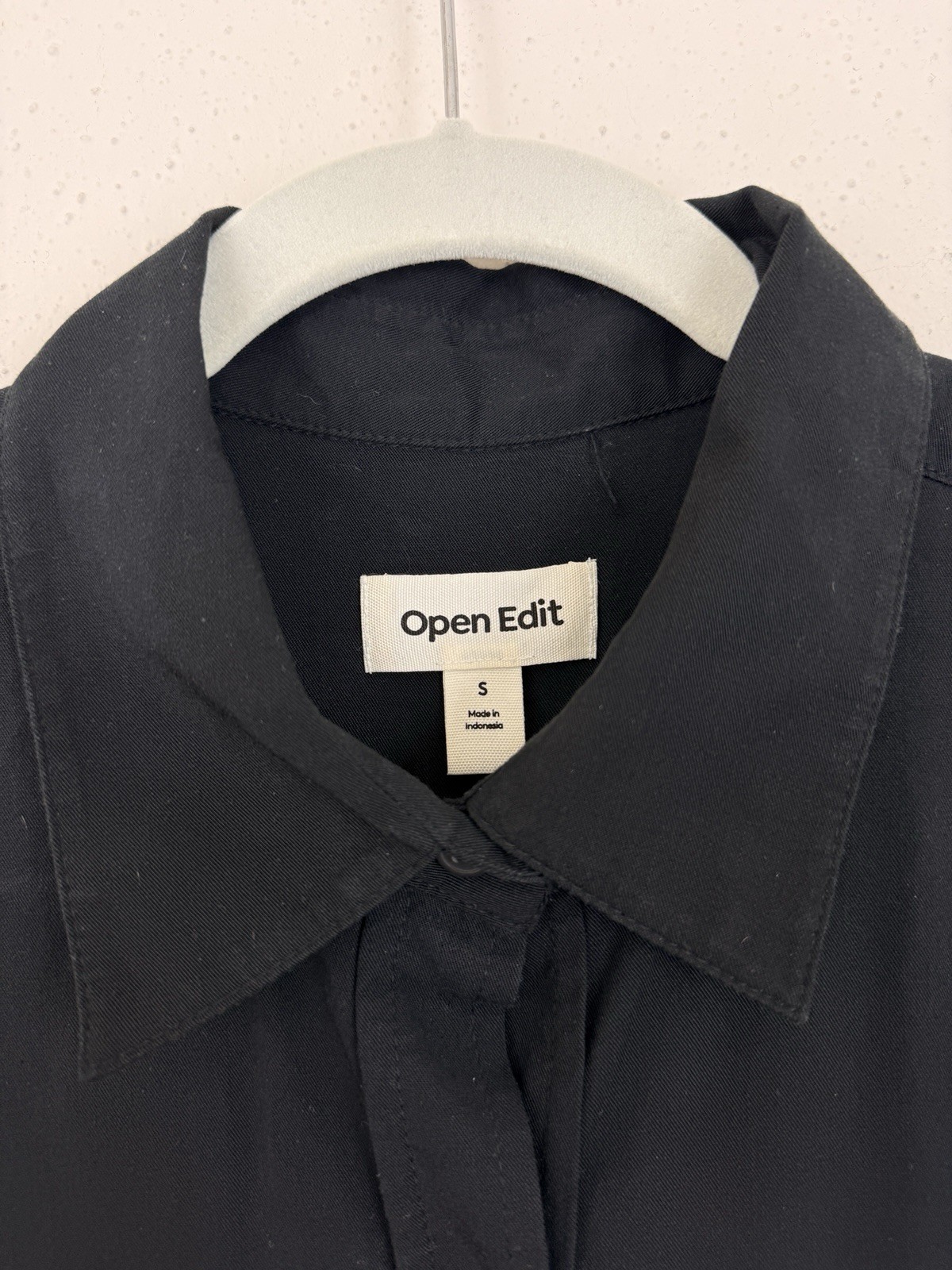 Open Edit Nordstrom Button Up Shirt Womens Sz S Black Rayon Lyocell Long Sleeve