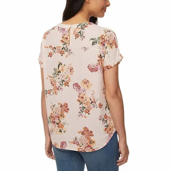 Buffalo David Bitton Womens Woven Patch Pocket Blouse, Ivory Blossom, Small, New