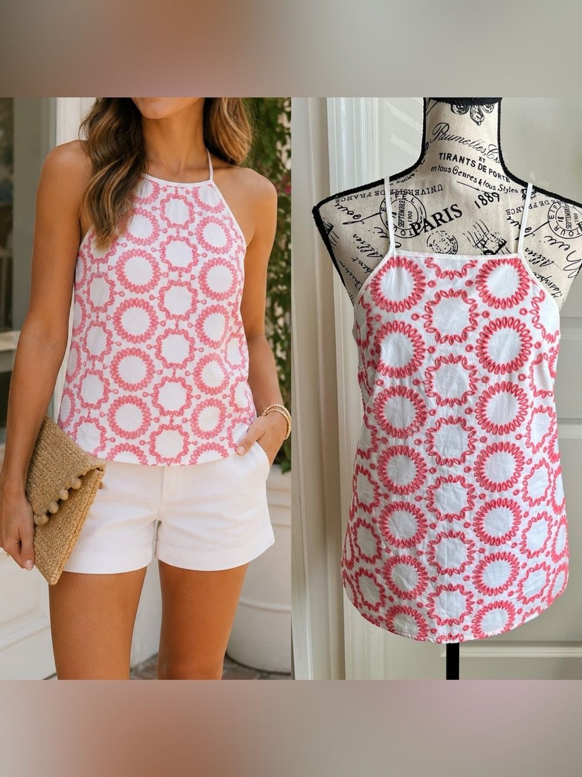Banana Republic Milly Collection Circle Embroidered Top Pink Sz S