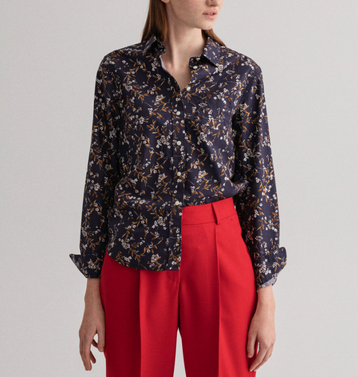 GANT women’s blouse navy blue floral pattern 100% cotton size 34 4322060