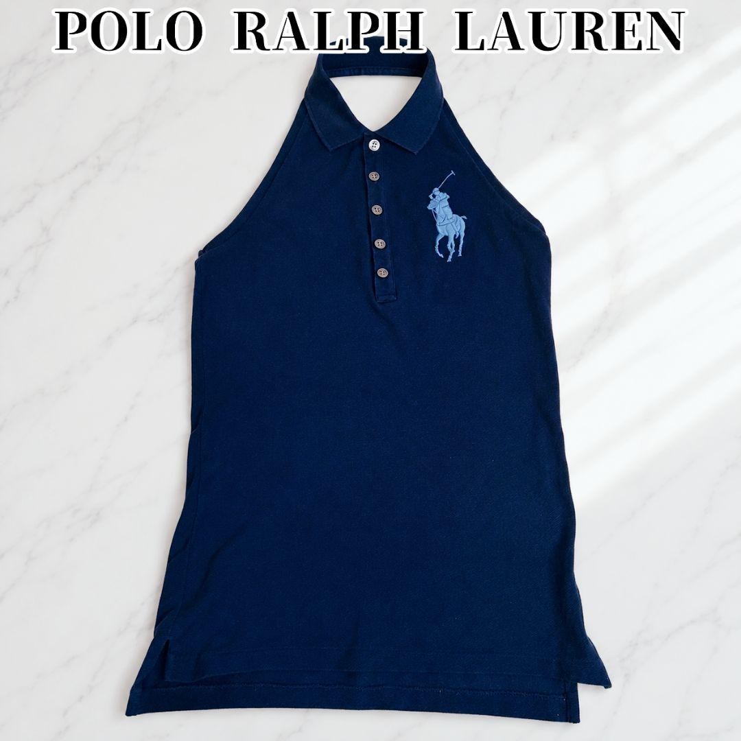 Ralph Lauren Polo Shirt Halter Neck Navy Big Pony Used For 14Y+ Japan