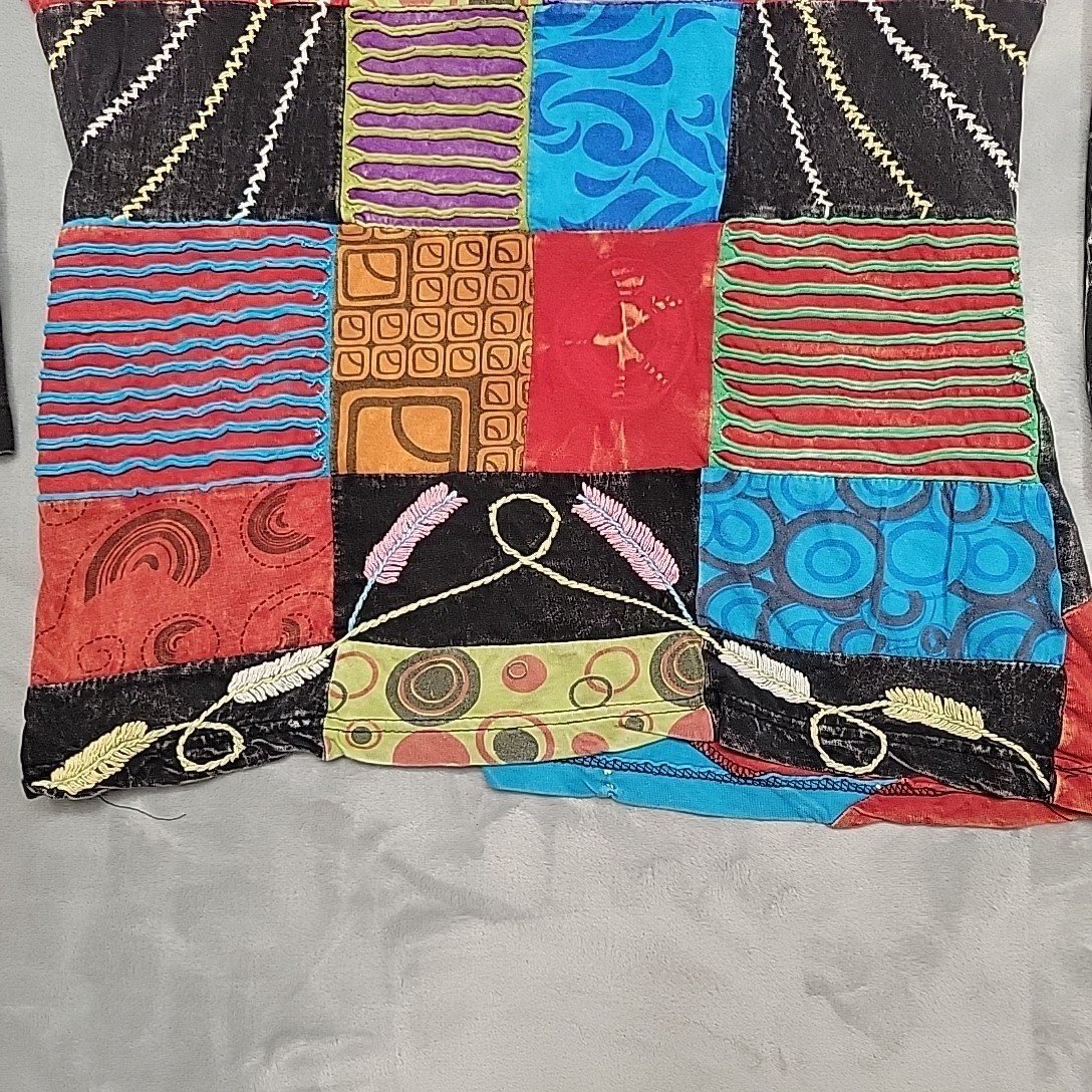 Rising International Shirt Women Large Multicolor Patchwork Boho Hippie Ethnic