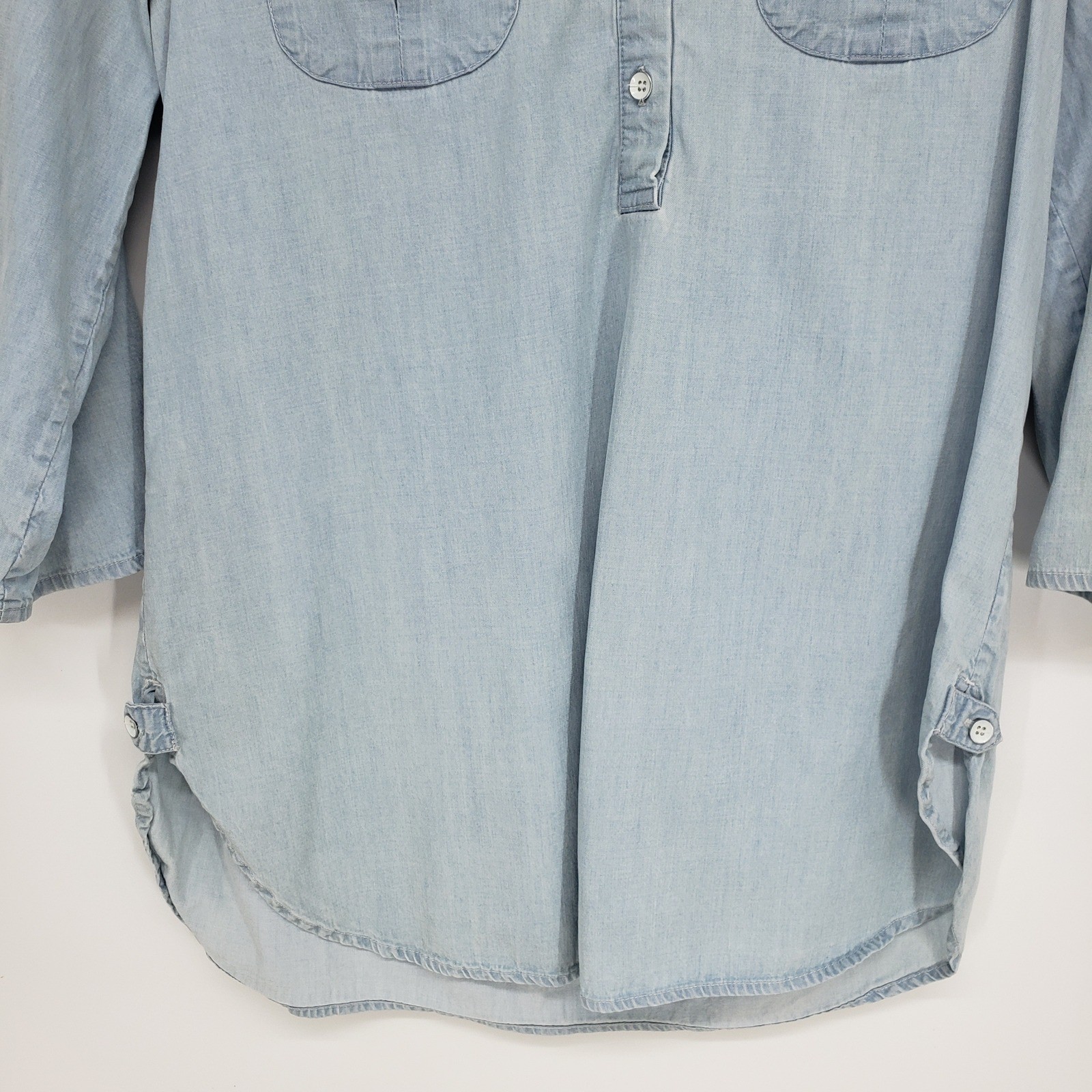Christopher & Banks Chambray Tunic Top Womens Medium Blue Tencel Cotton Henley