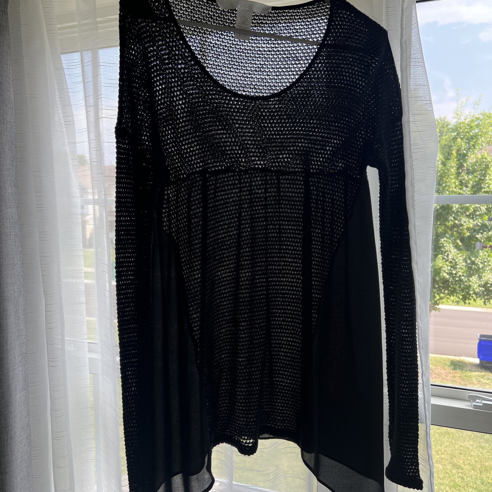 lola + sophie hybrid knit and chiffon long-sleeve top size M
