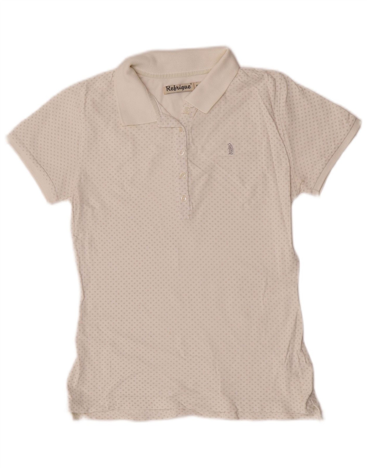 Refrigue Womens Polo Shirt UK 10 Small White Argyle/Diamond Cotton CG08