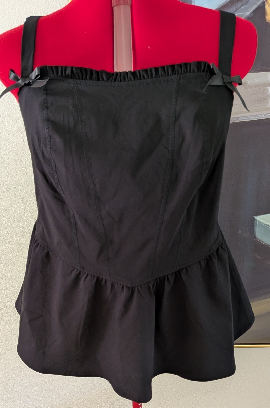 Torrid Black Large Strap Cami Peplum, ribbons, and Smocked Back Top Size 1