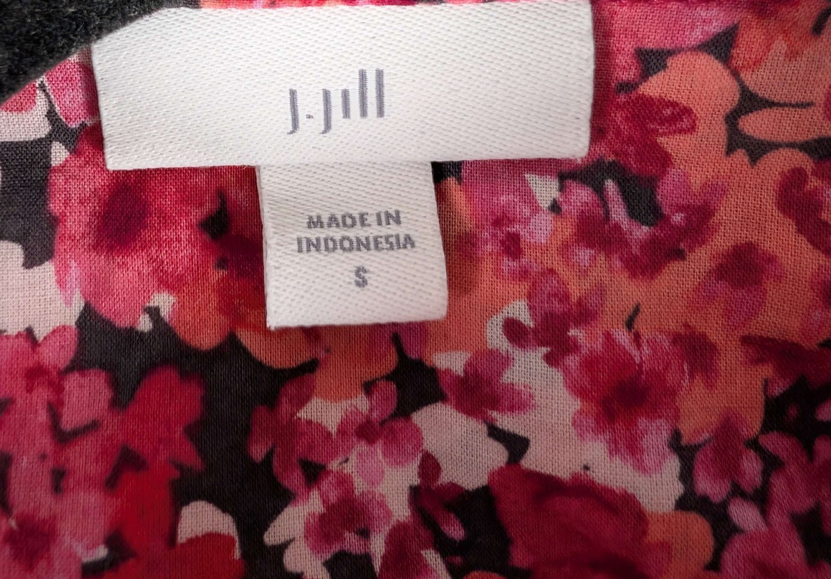 J. Jill Ditsy Button-Down Floral Blouse Lightweight Office Semi Sheer Size S