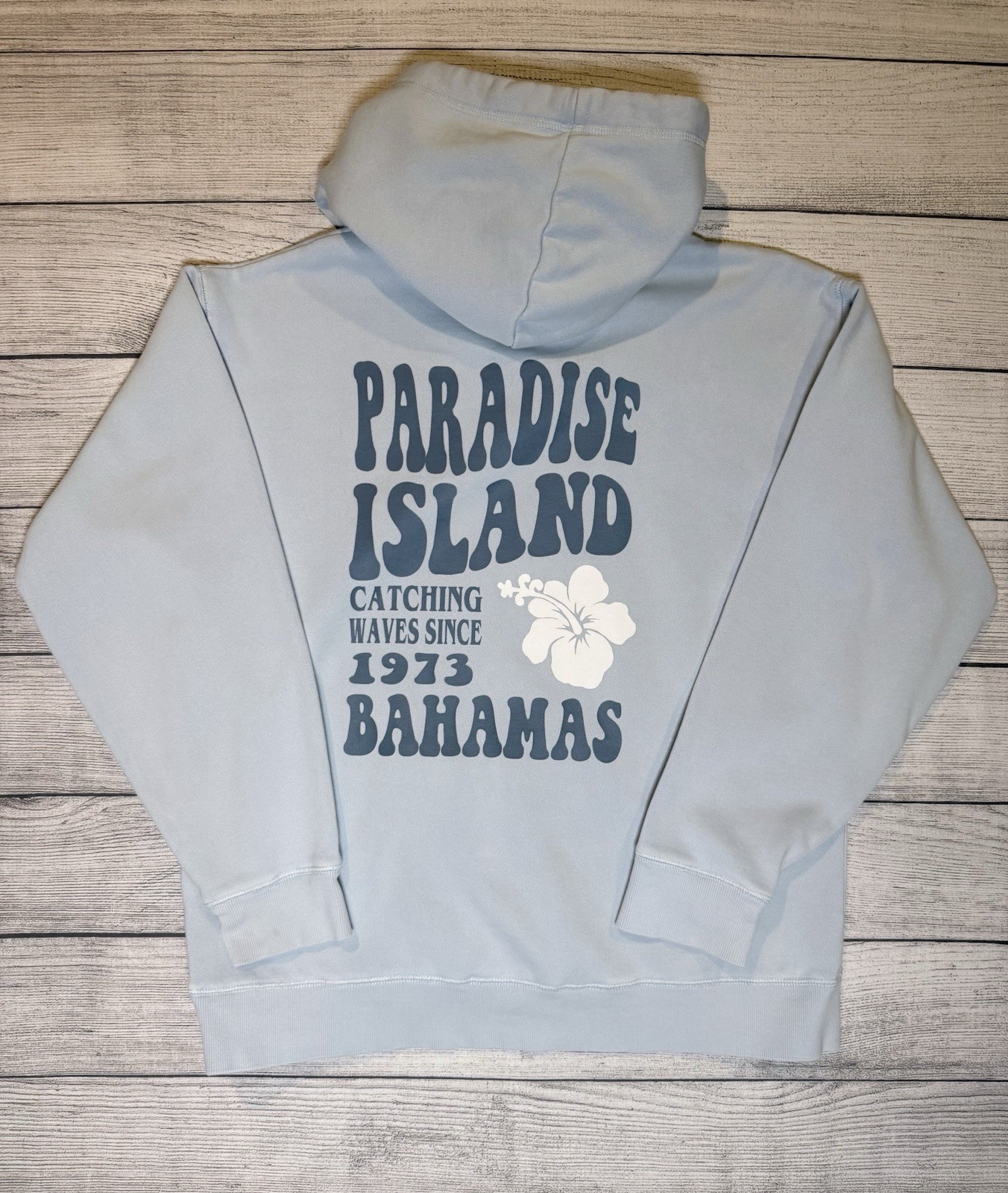 Ocean Drive Women’s Blue Fleece Pullover Hoodie Paradise Island Graphic M