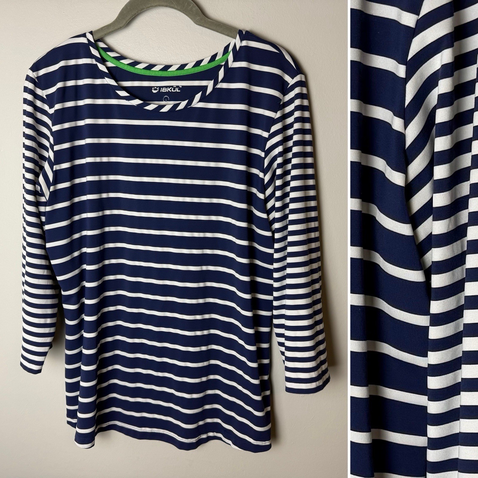 IBKUL UPF 50+ Sun Protection Performance Top Size Large Navy White Stripes