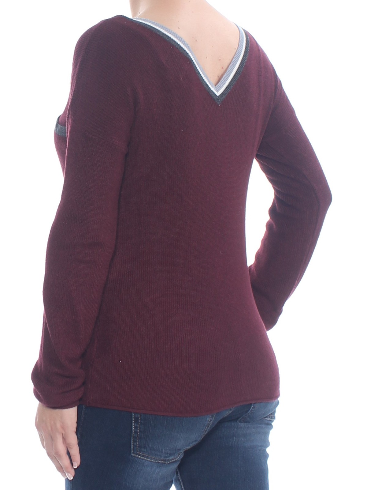 HIPPIE ROSE Womens Top Burgundy Pocketed Long Sleeve V Neck Juniors S