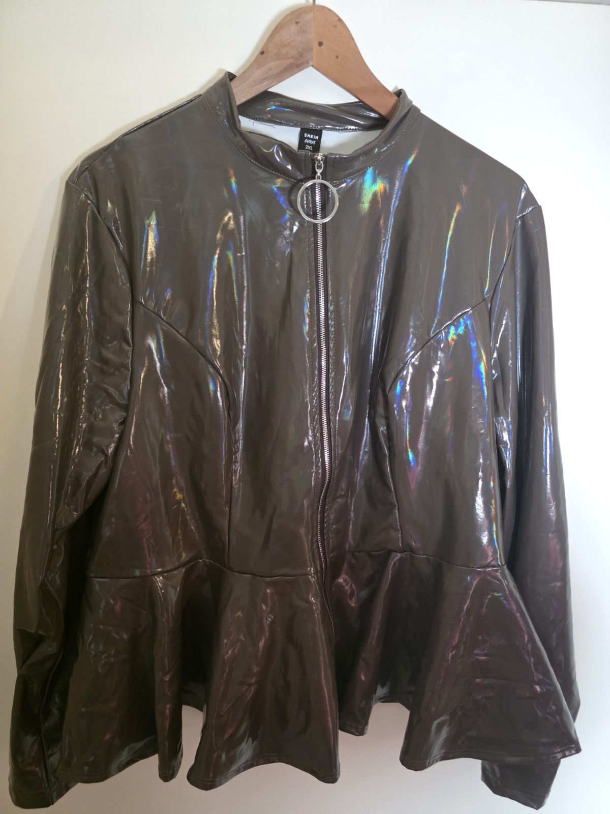 Sexy Shiny PU Zip Up Top Shein 2XL Streetwear Clubwear Cool Kinky Fetish