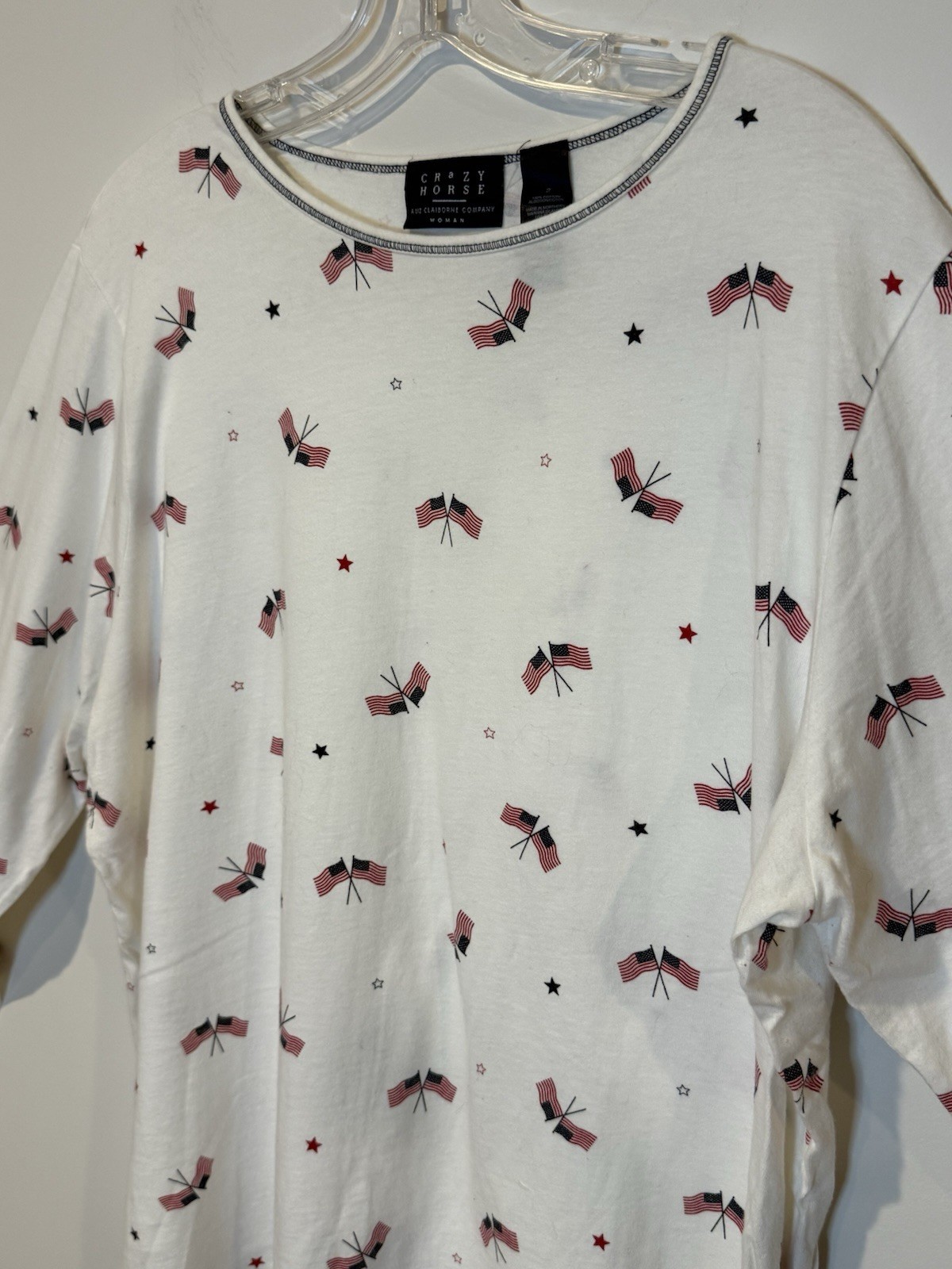 Crazy Horse Women’s American Flag USA Long Sleeve Cotton Shirt Top Comfort 2X