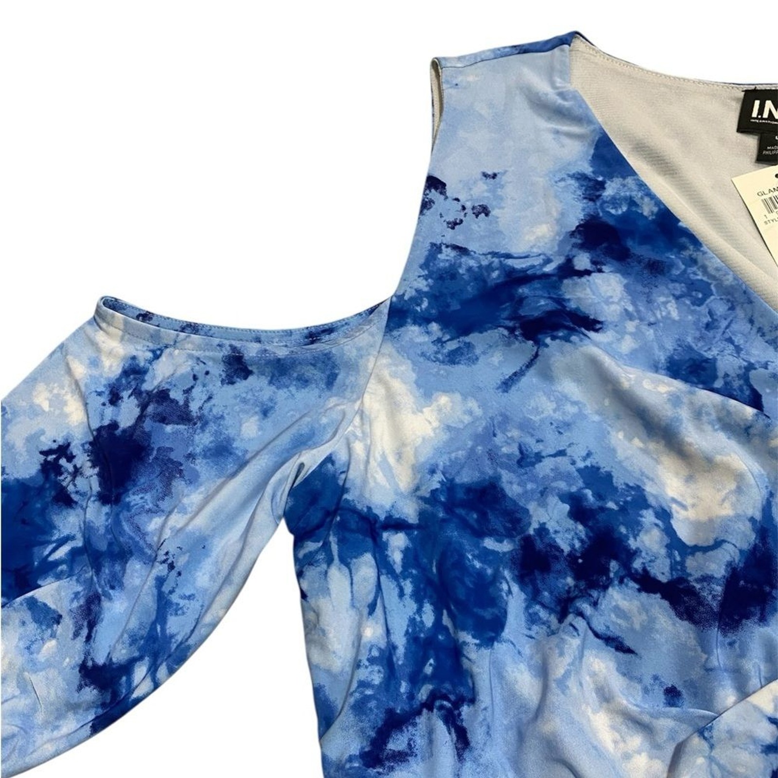 INC INTERNATIONAL CONCEPTS Blue Carrie Tie Dye Open Shoulder Women’s Top