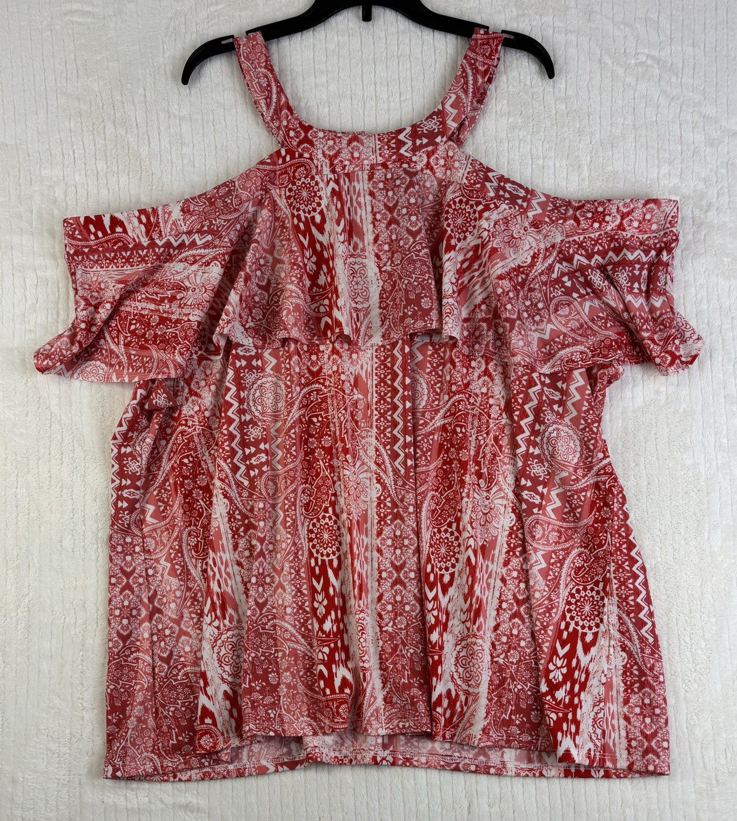 Cato Cold Shoulder Red & White Summer Geometric Design Blouse NWT Plus Sz 22/24W