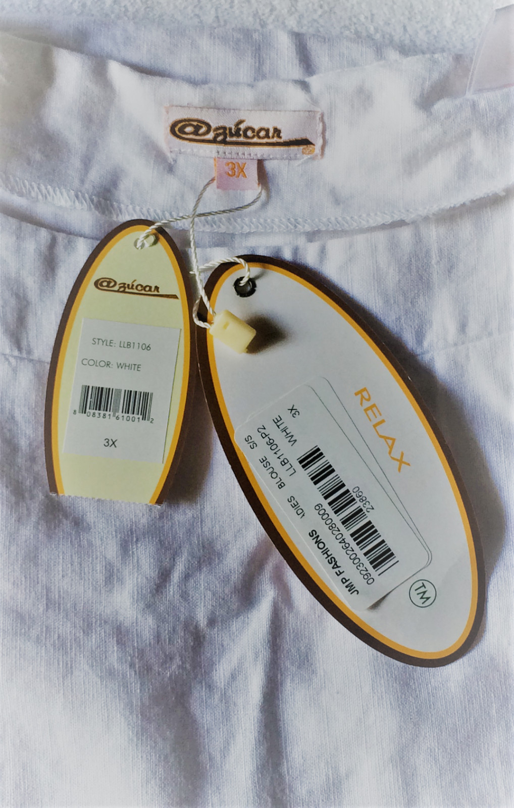 AZUCAR LADIES LINEN / COTTON BLOUSE WHITE SIZE 3X LLB1106-P2 NEW W/TAGS