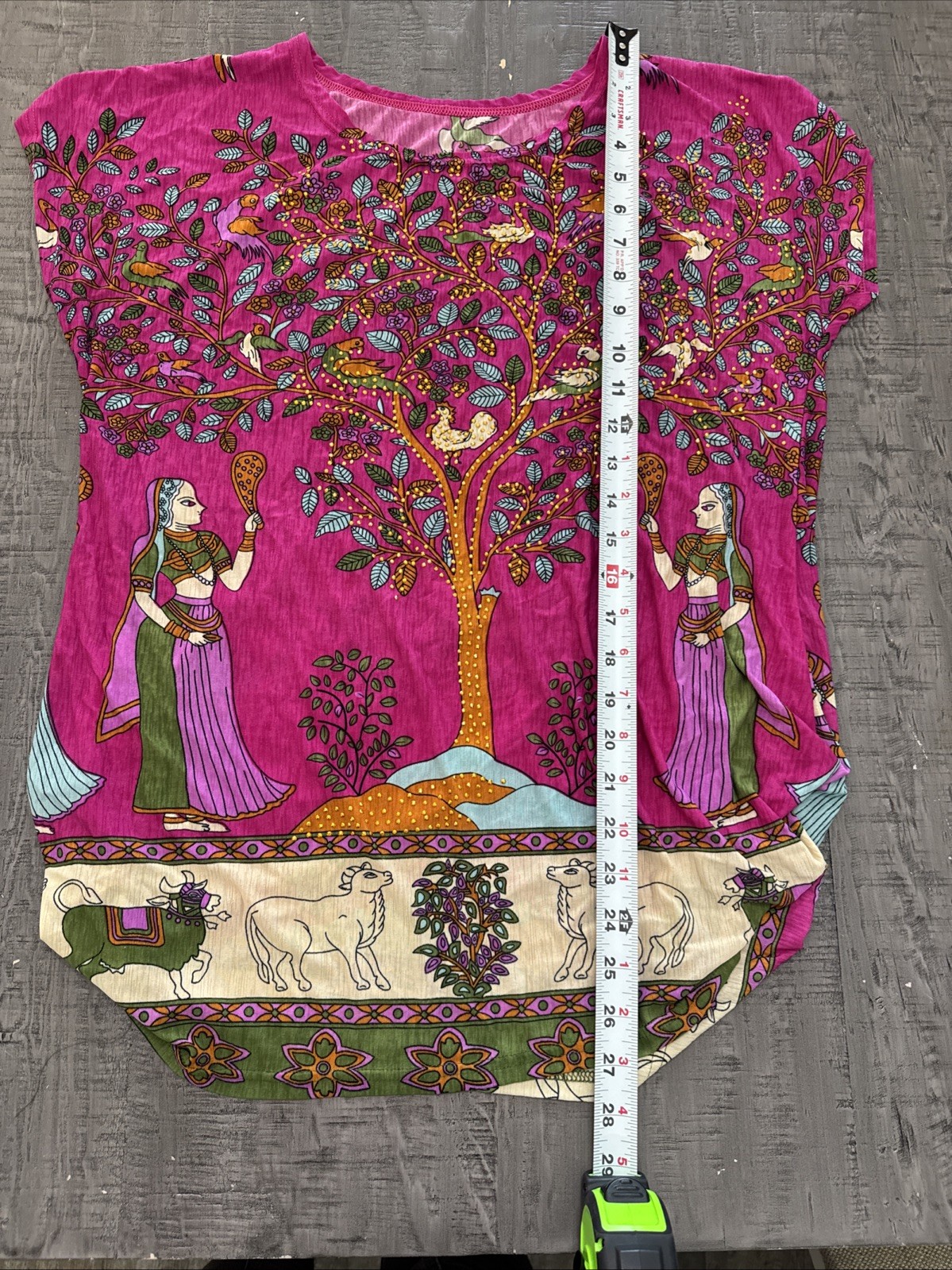 Tree of Life Silk Blouse Kalamkari Madhubani India Lady- Birds -Cow Gold Studded