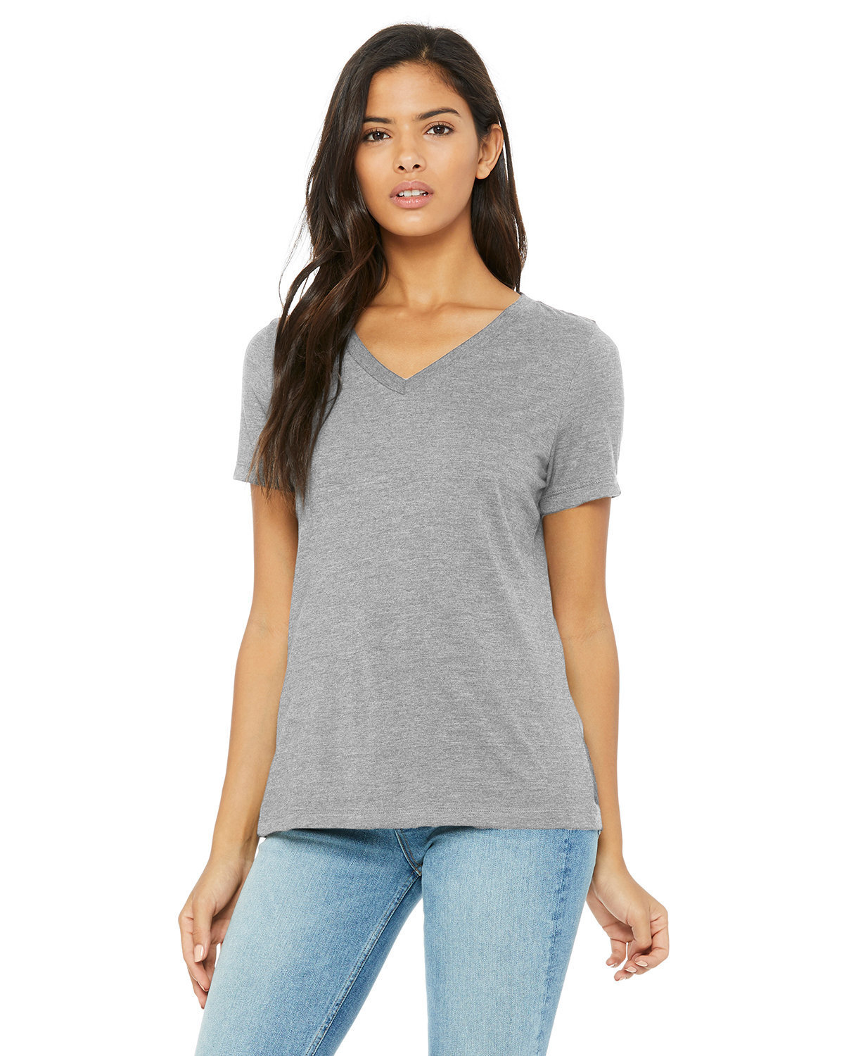 Bella + Canvas 6405CVC Ladies Relaxed Fit Heather CVC Jersey V-Neck T Shirt