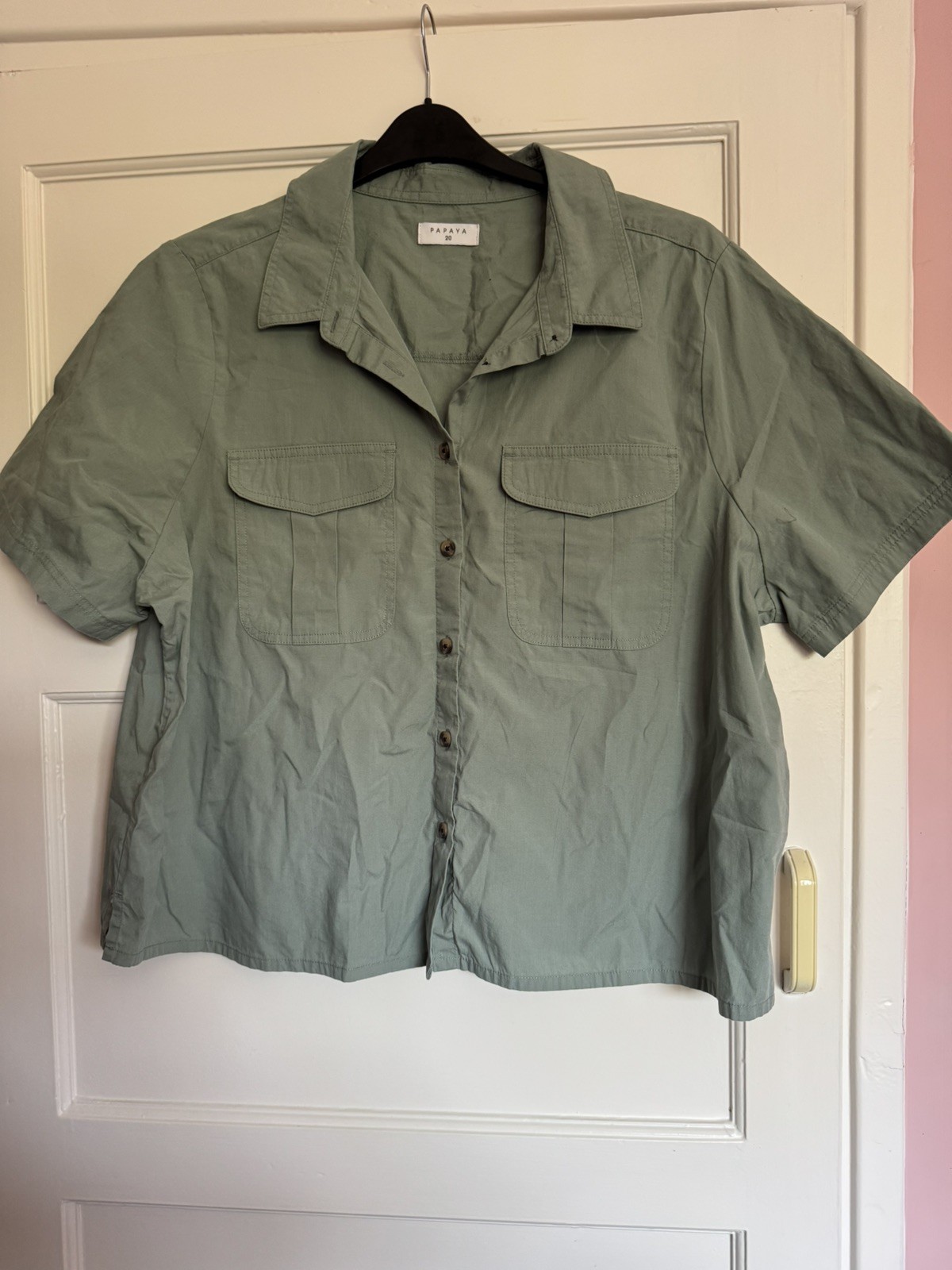 Papaya green safari type blouse, button closure. size 20 100% cotton