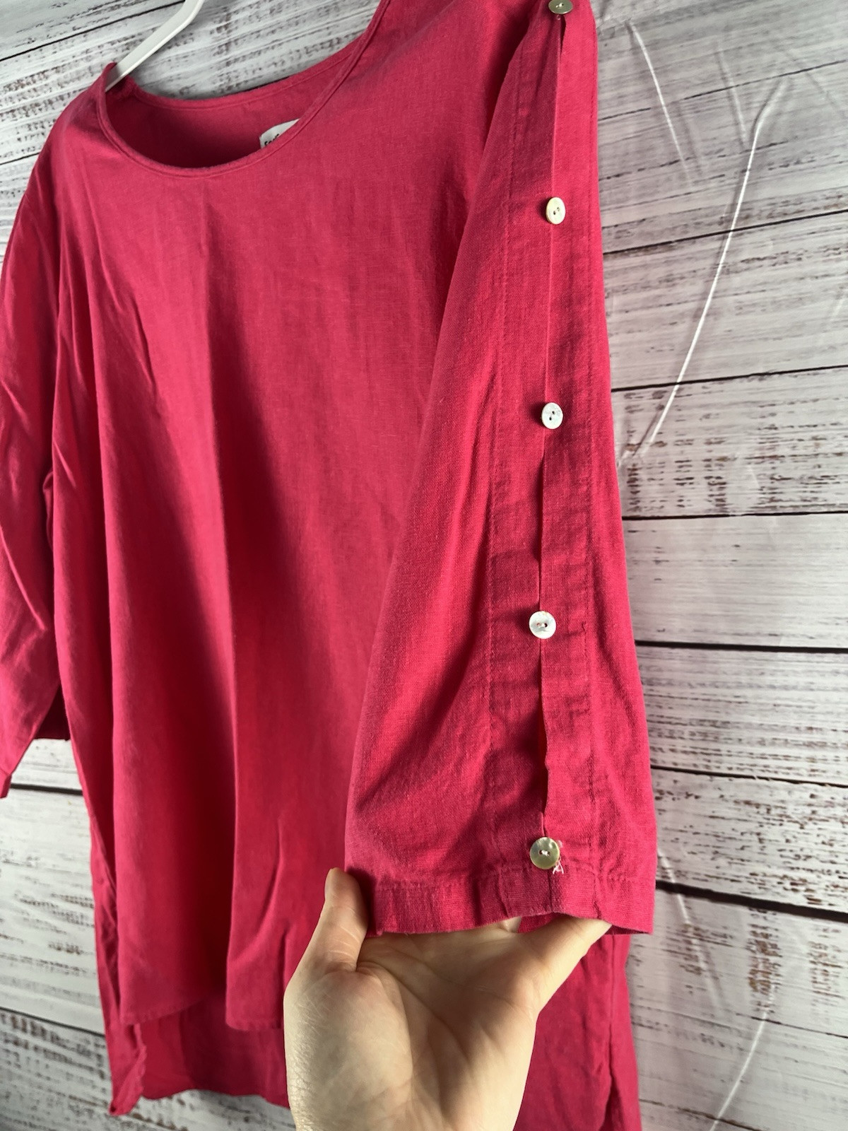 Feel Good Store Tunic Top Women’s Large Pink White Linen Lagenlook Boho Beach