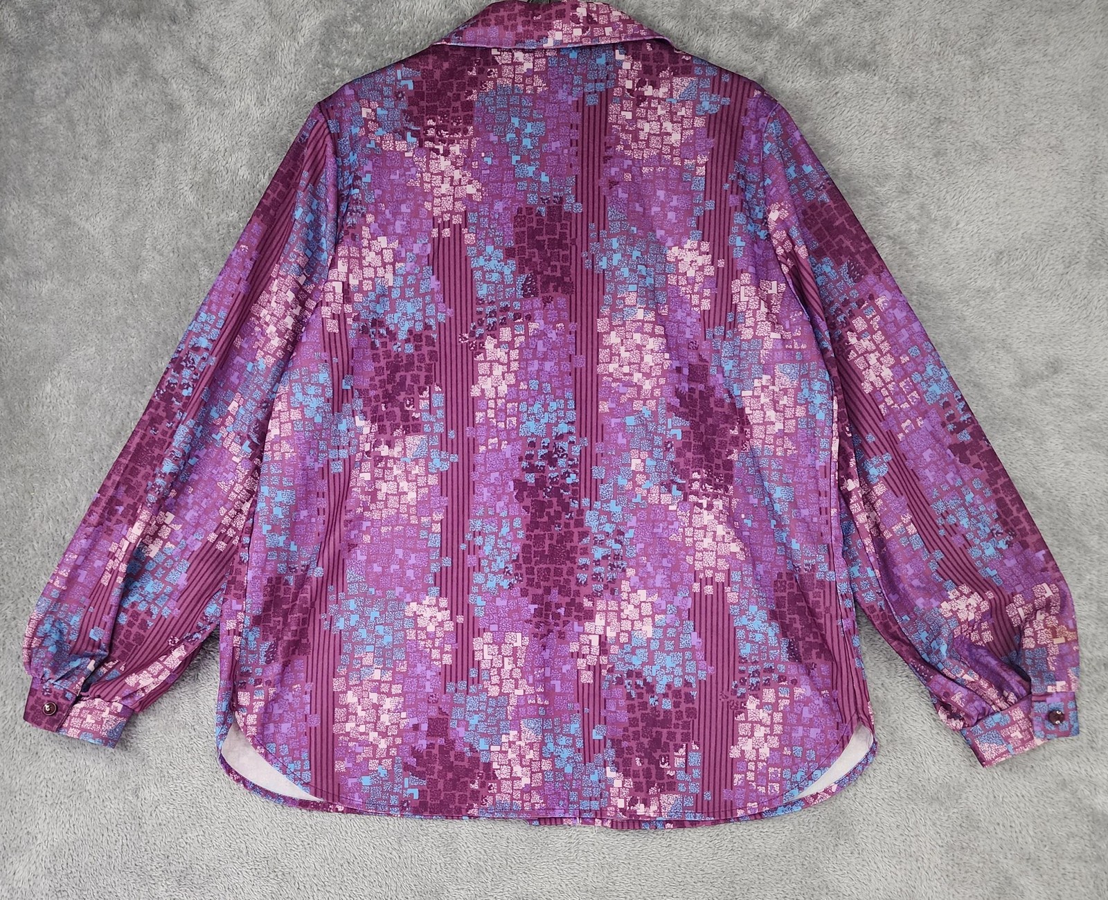 Alamode of California Shirt Womens Medium Purple Geometric Blouse 80s Vintage