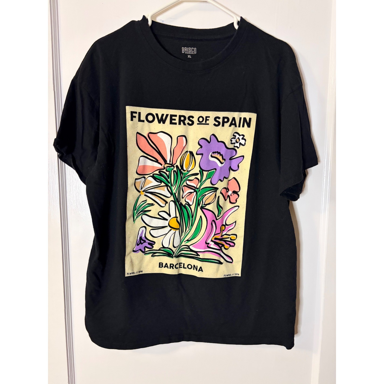 Brisco Brands Flowers of Spain Barcelona Graphic T-Shirt Black XL Womens Cotton