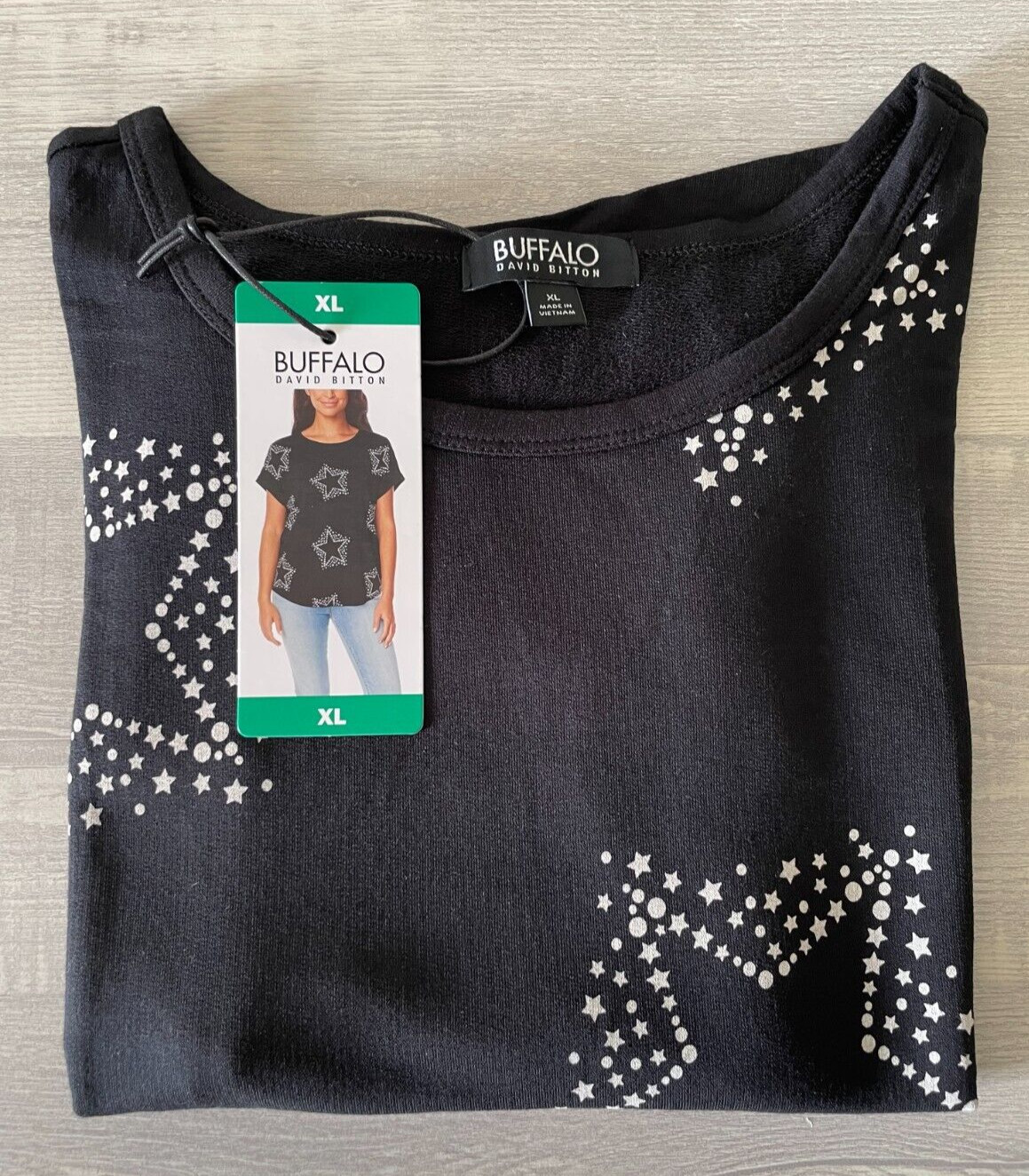 Buffalo David Bitton Ladies’ French Terry Short Sleeve Top Black / Stars Size XL