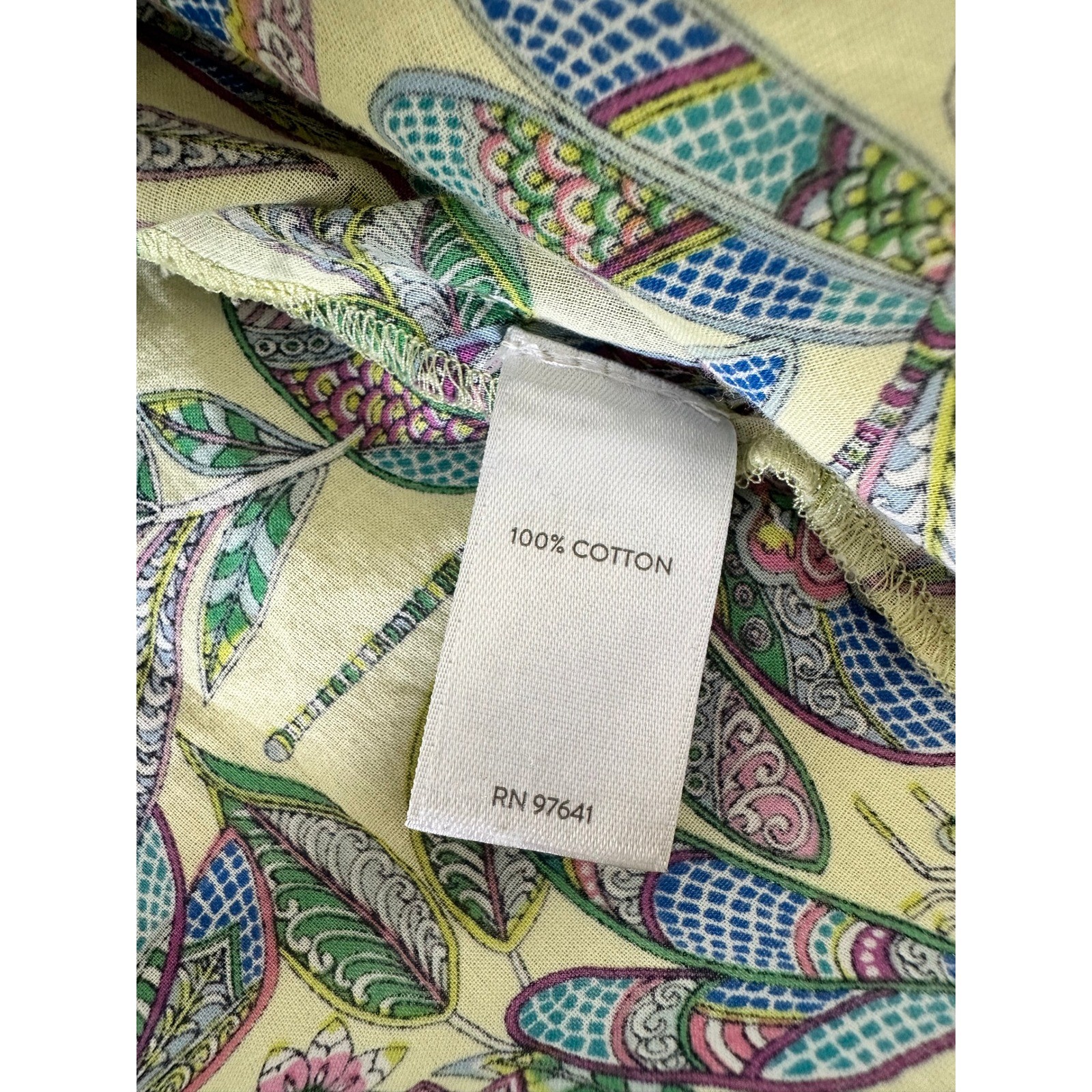 J. Jill Cotton Button Down Shirt Size M Yellow Dragonfly Paisley Floral Artsy
