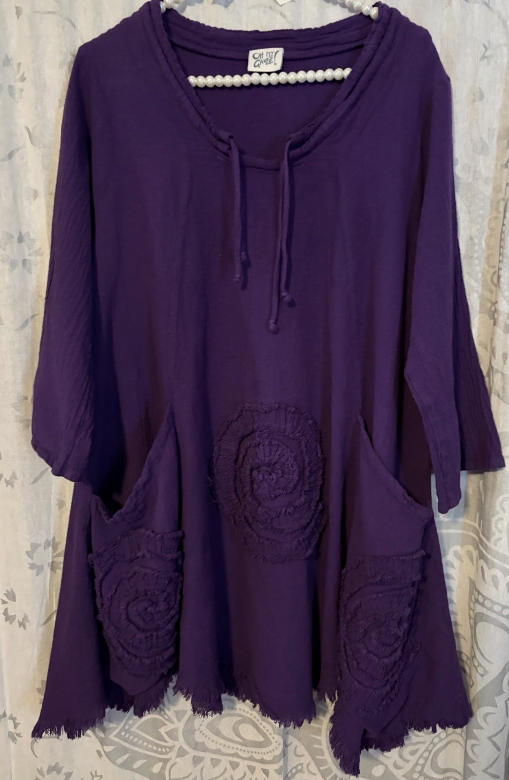 Oh My Gauze Purple Cotton Gauze Tunic Top Size 1 Lagenlook Pockets Art To Wear
