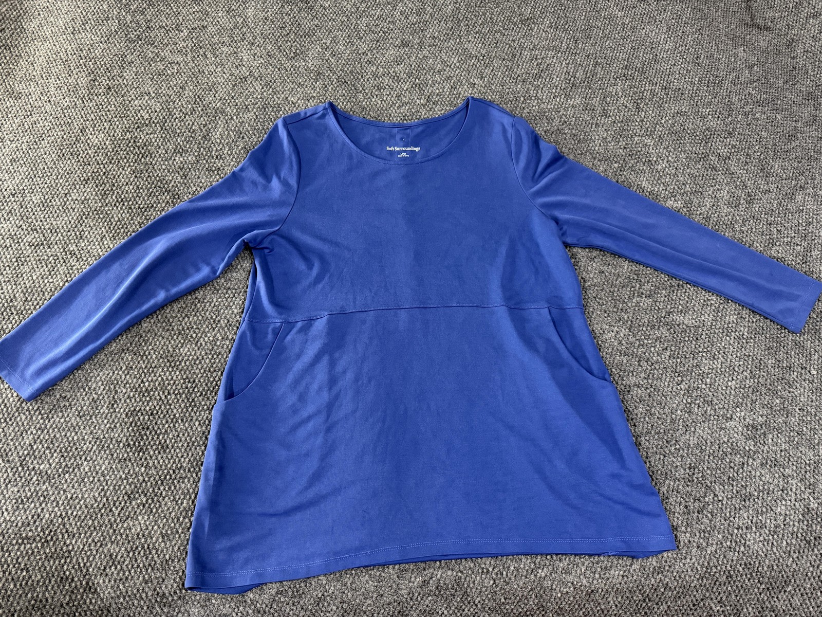 Soft Surroundings Blouse Womens Large Blue Scoop Neck Long Sleeve Tunic Top