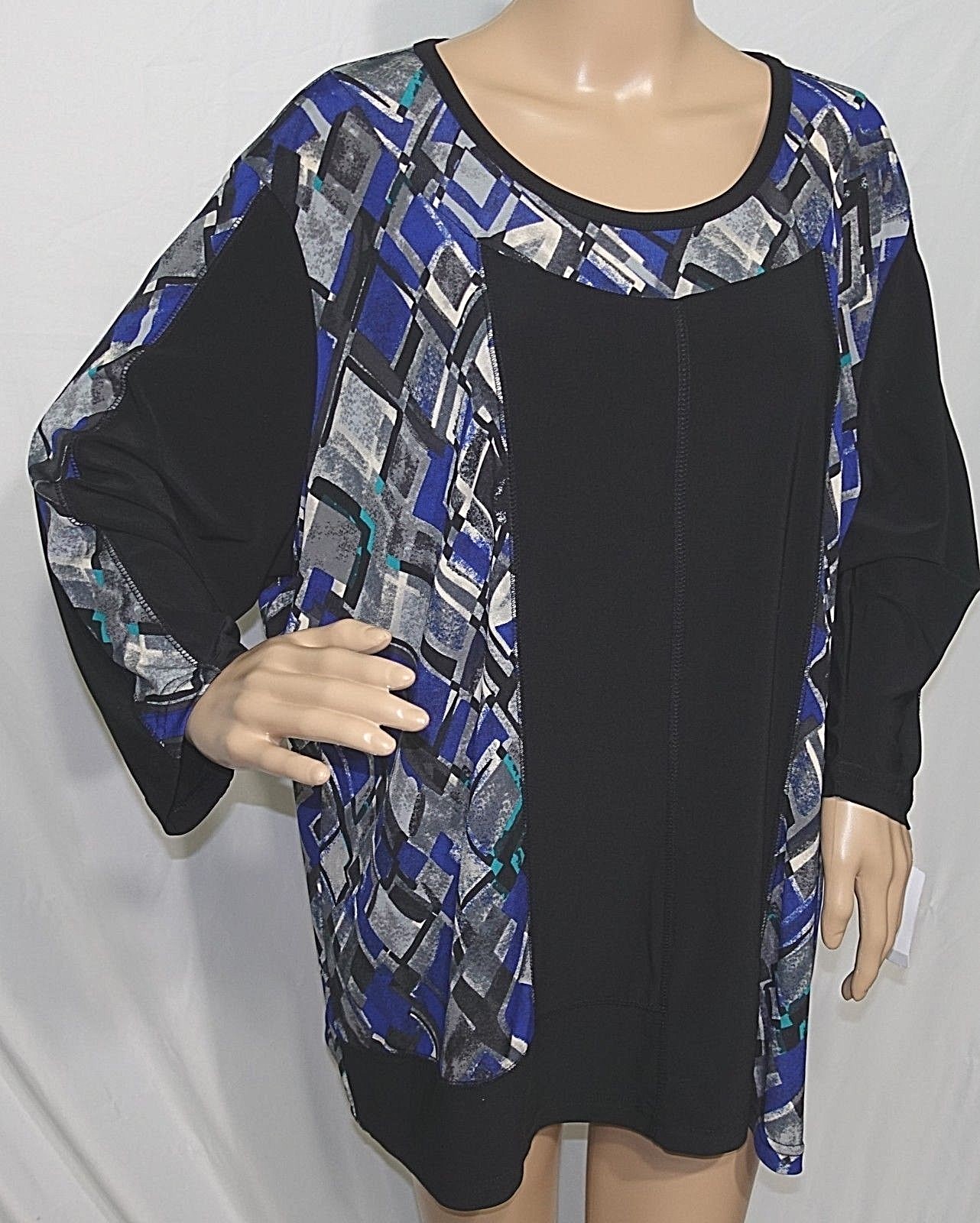 N Touch Women Plus 2x Black Gray Blue Tunic Top Blouse Shirt Sweater