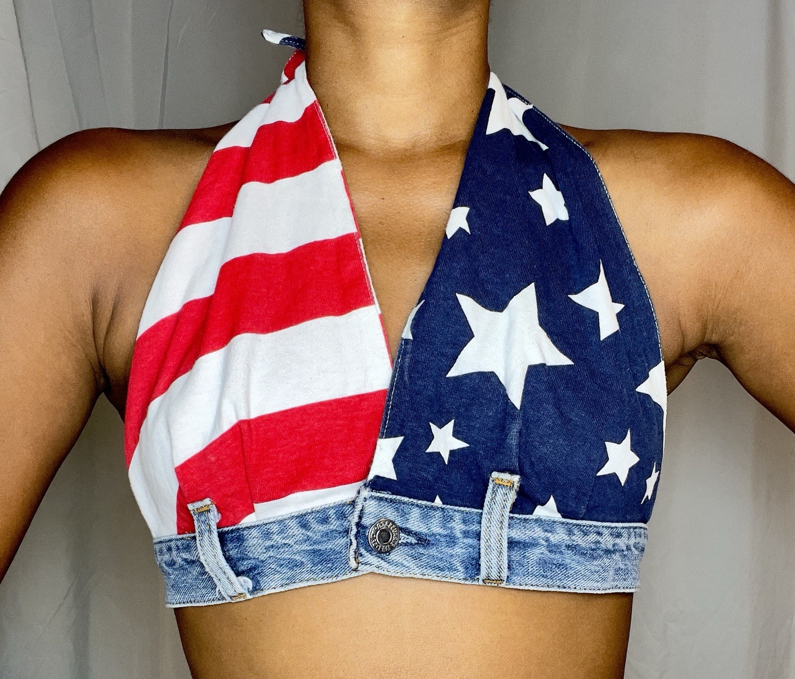 Upcycled American Flag Halter Top Women’s Size Small Medium