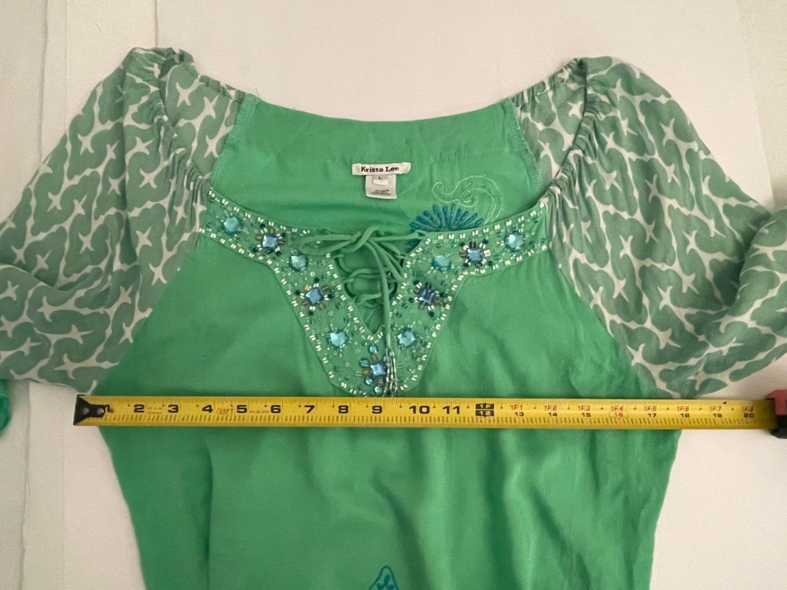 KRISTA LEE Peasant Bohemian Colorful Sequins Embroidered Tunic Blouse Size L