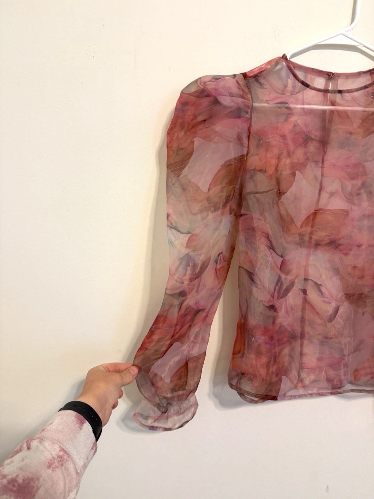 NWT SHEIN BAE XS Sheer Floral Organza Puff Sleeve Blouse Mesh Romantic Top Y2K