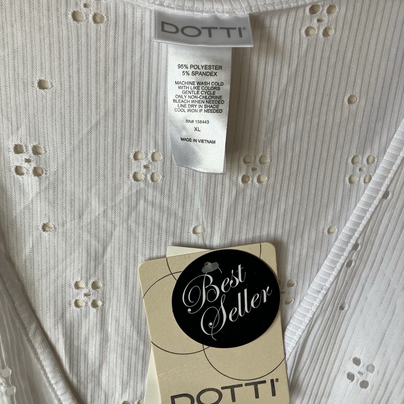 Dotti Womens Blouse White Eyelet 3/4 Sleeve V-Neck Size XL New With Tags