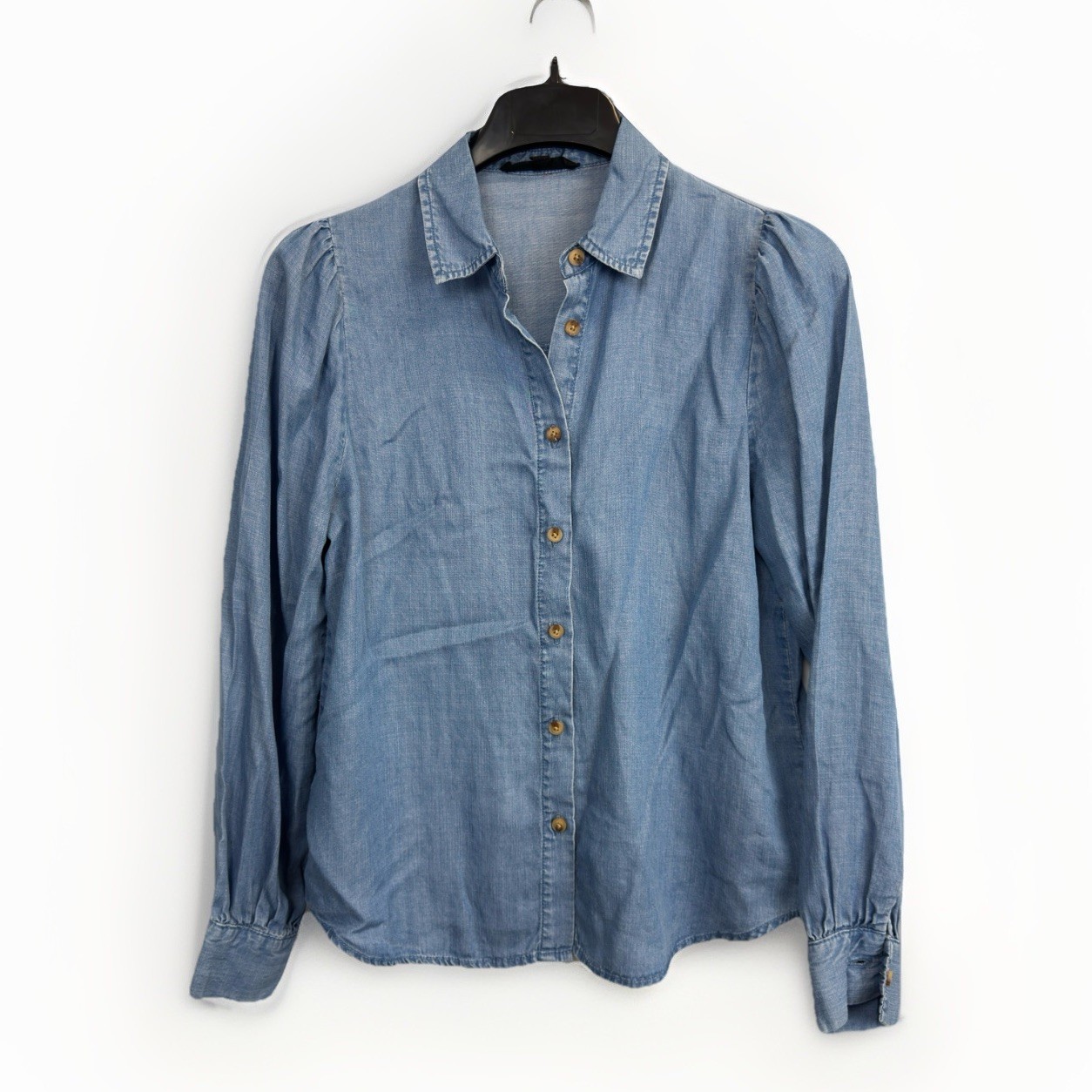 Jane Delancey Chambray Button Up Shirt Women’s XS Long Bishop Sleeve Blue Jean